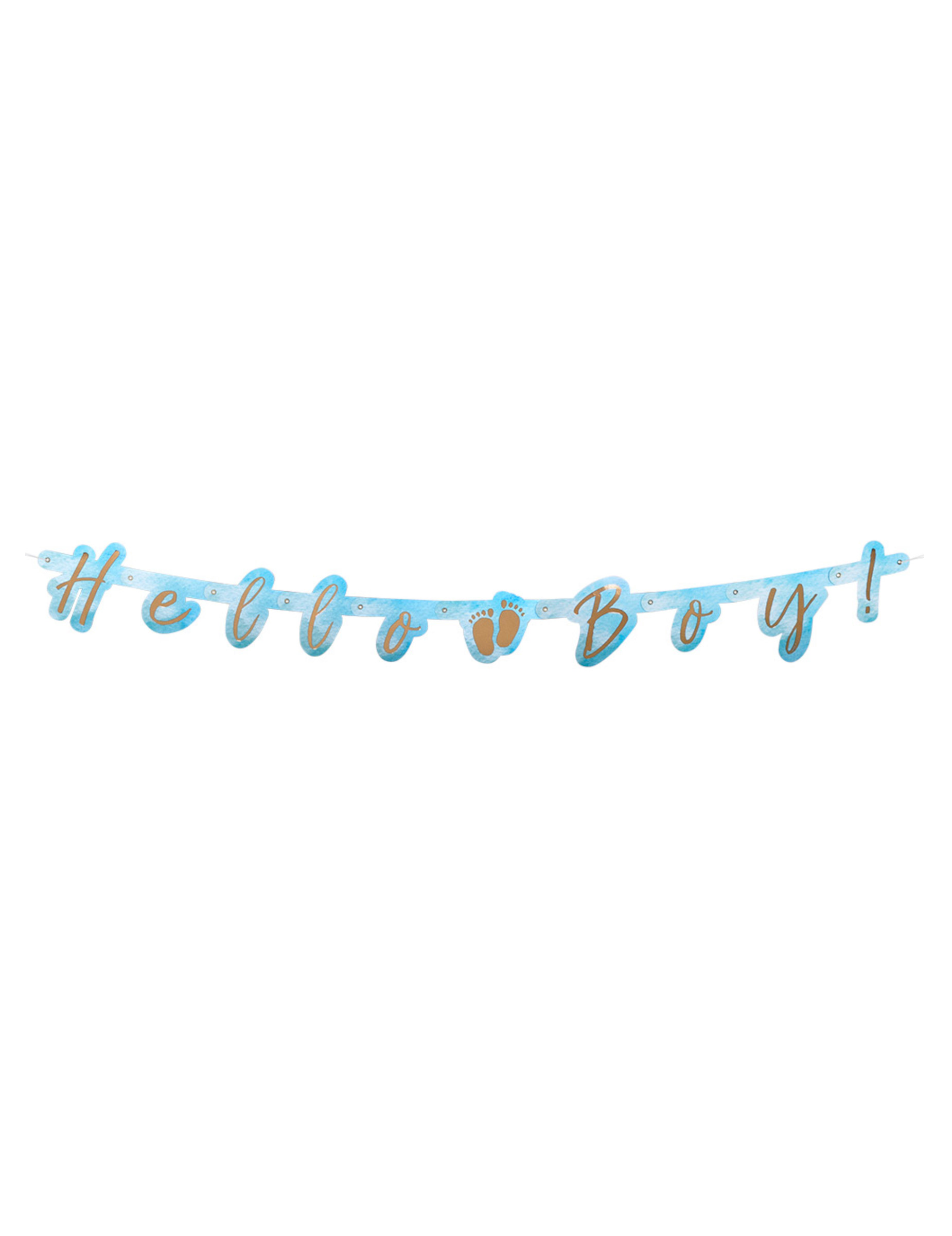 Hello Boy Buchstabengirlande Babyparty blau-gold 140cm