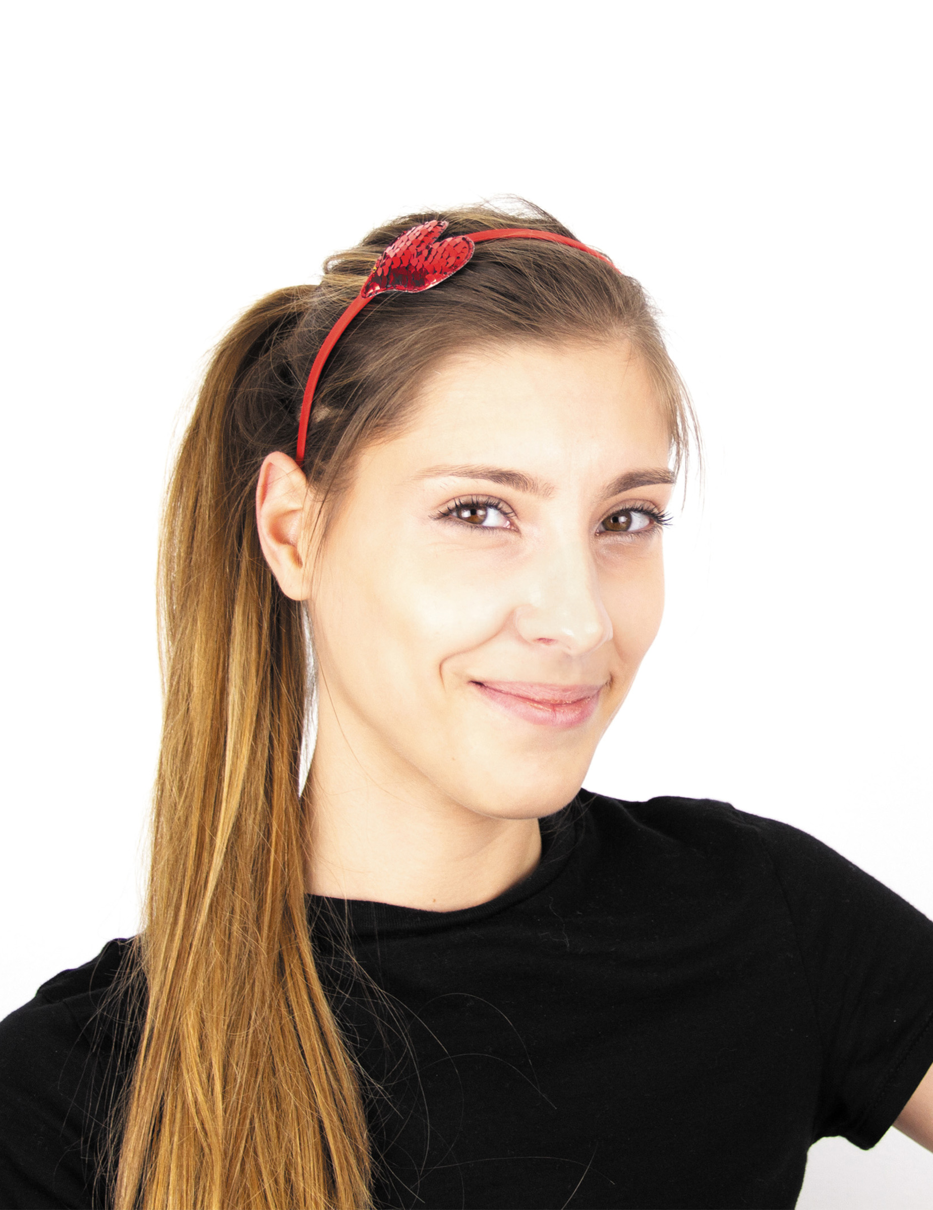 Herz-Haarreif mit Pailletten Valentinstags-Accessoire rot