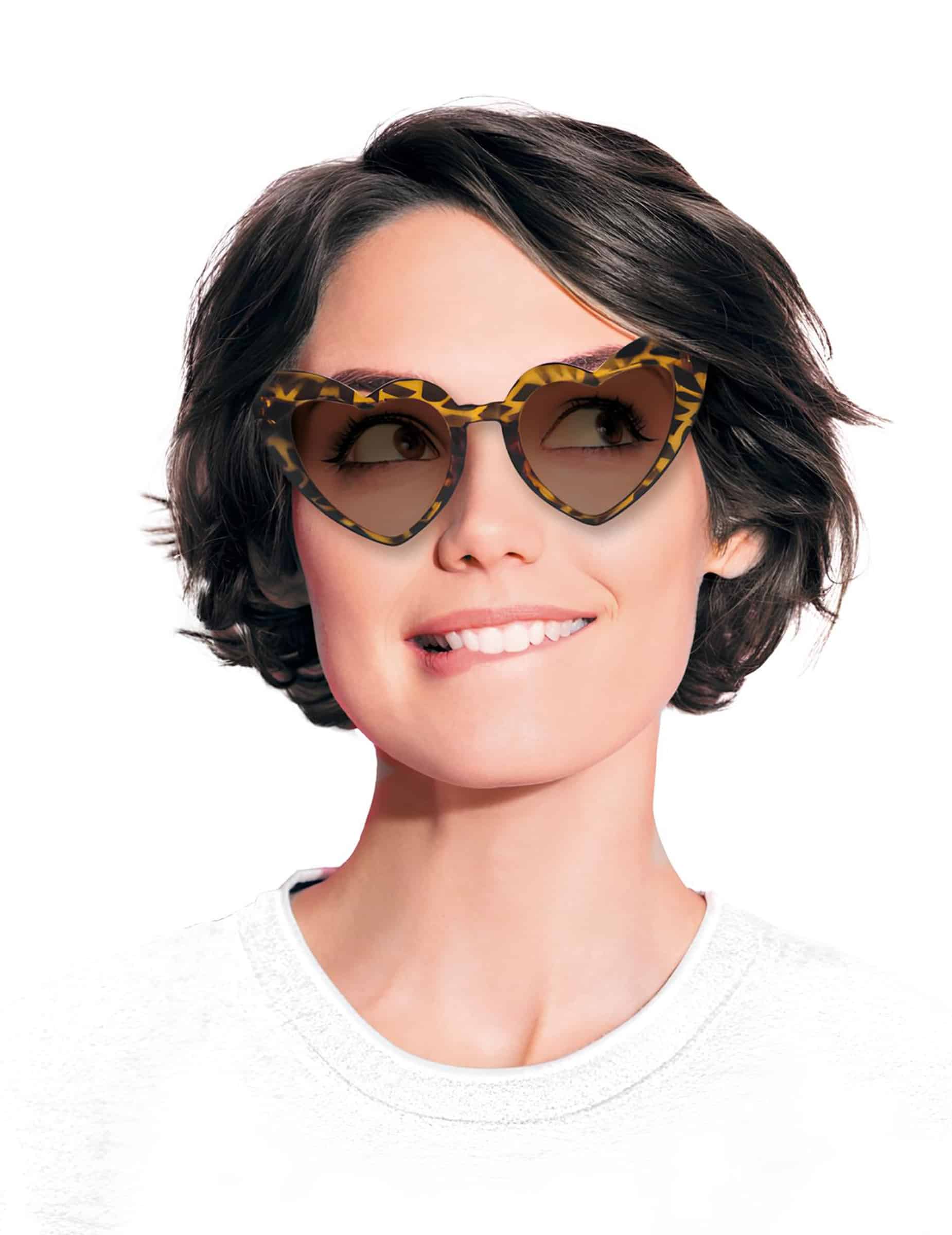 Herzbrille Leo-Print Retro Sonnenbrille Herzform Leopard Erwachsene