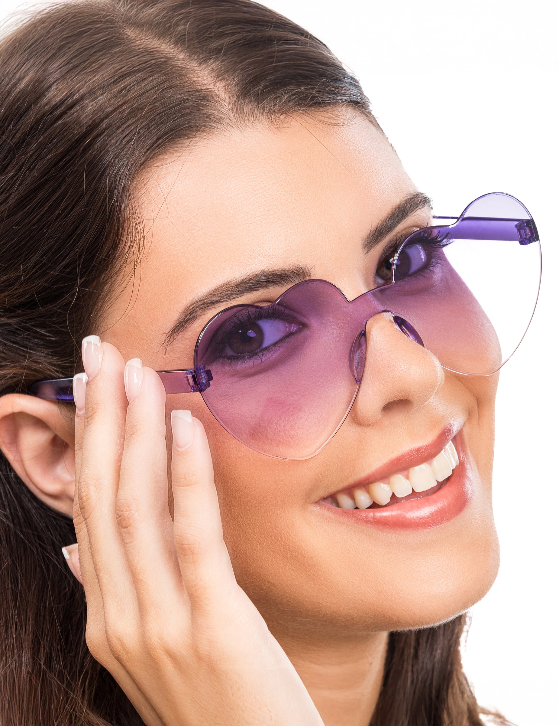 Herzförmige Brille mit lila getönten Gläsern für Erwachsene