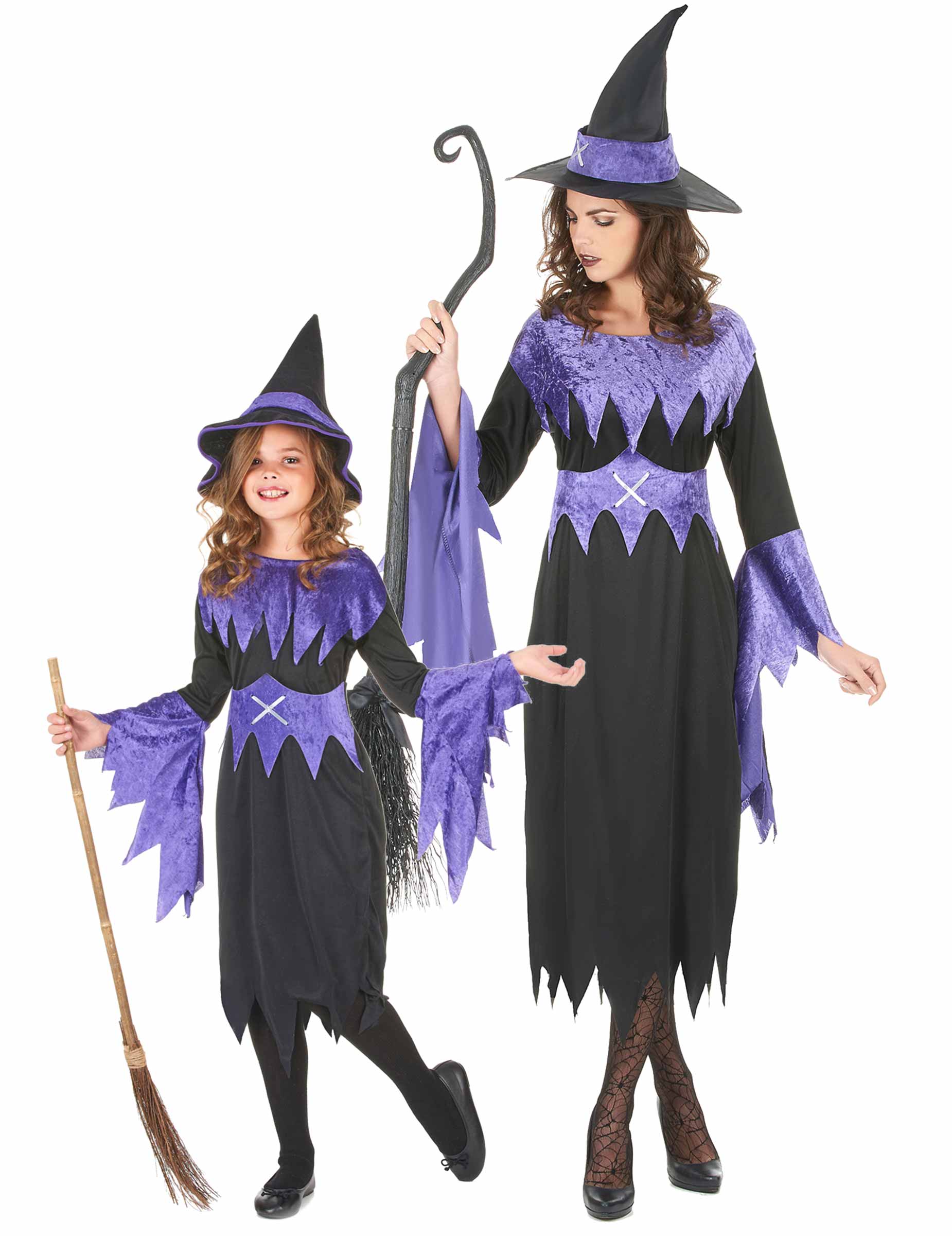 Hexen-Kostüm Paarkostüm für Mutter und Tochter Halloween schwarz-violett