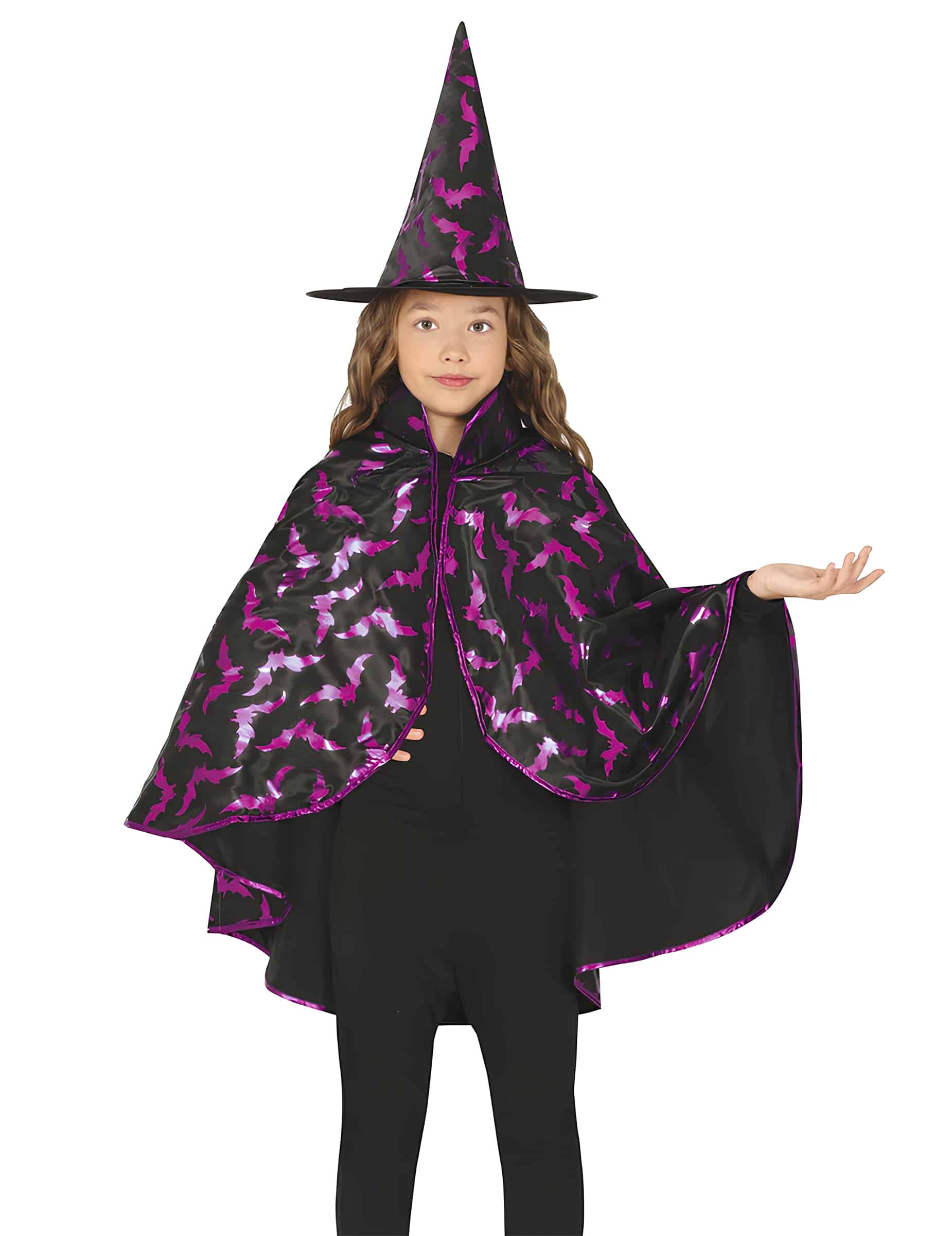 Hexen Set für Kinder mit Umhang und Hut violett