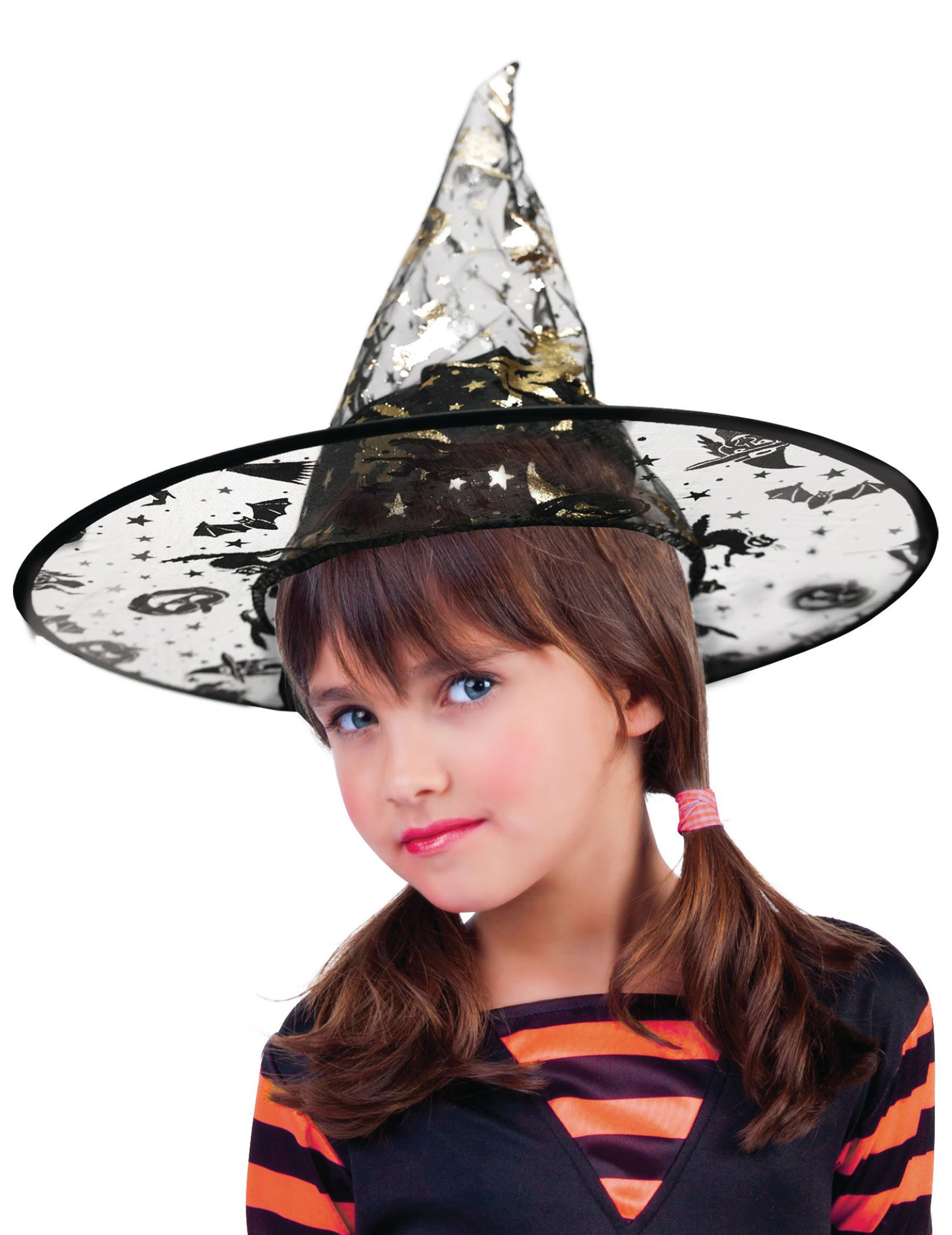 Hexenhut für Kinder Halloween-Accessoire schwarz-gold