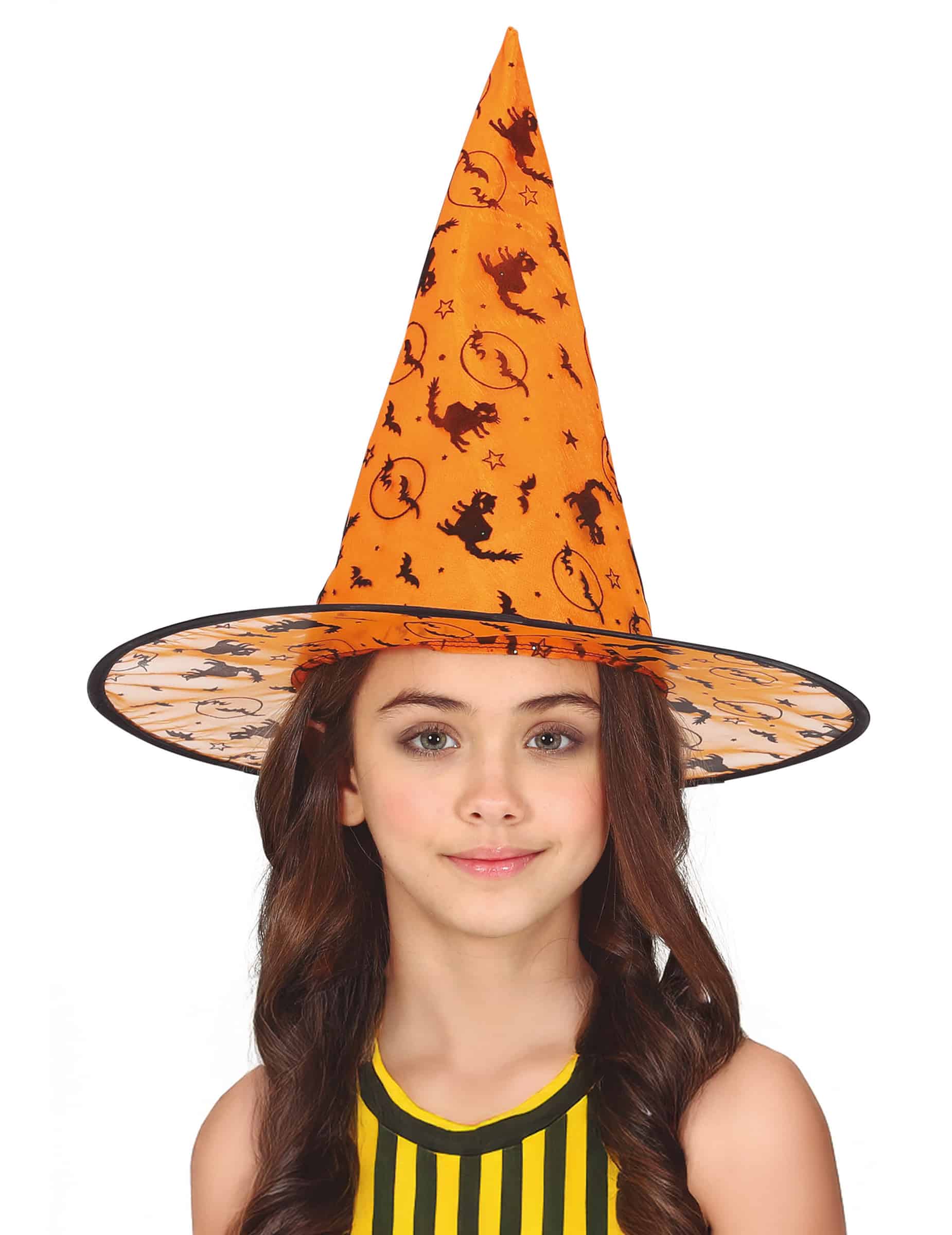 Hexenhut orange-schwarz für Kinder Halloween