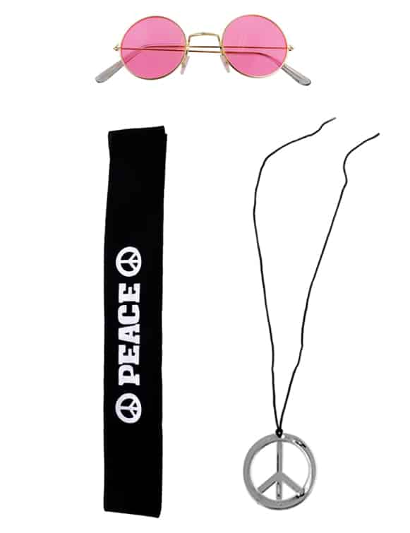 Hippie-Accessoire-Set Hippiekostüm-Zubehör 3-teilig bunt