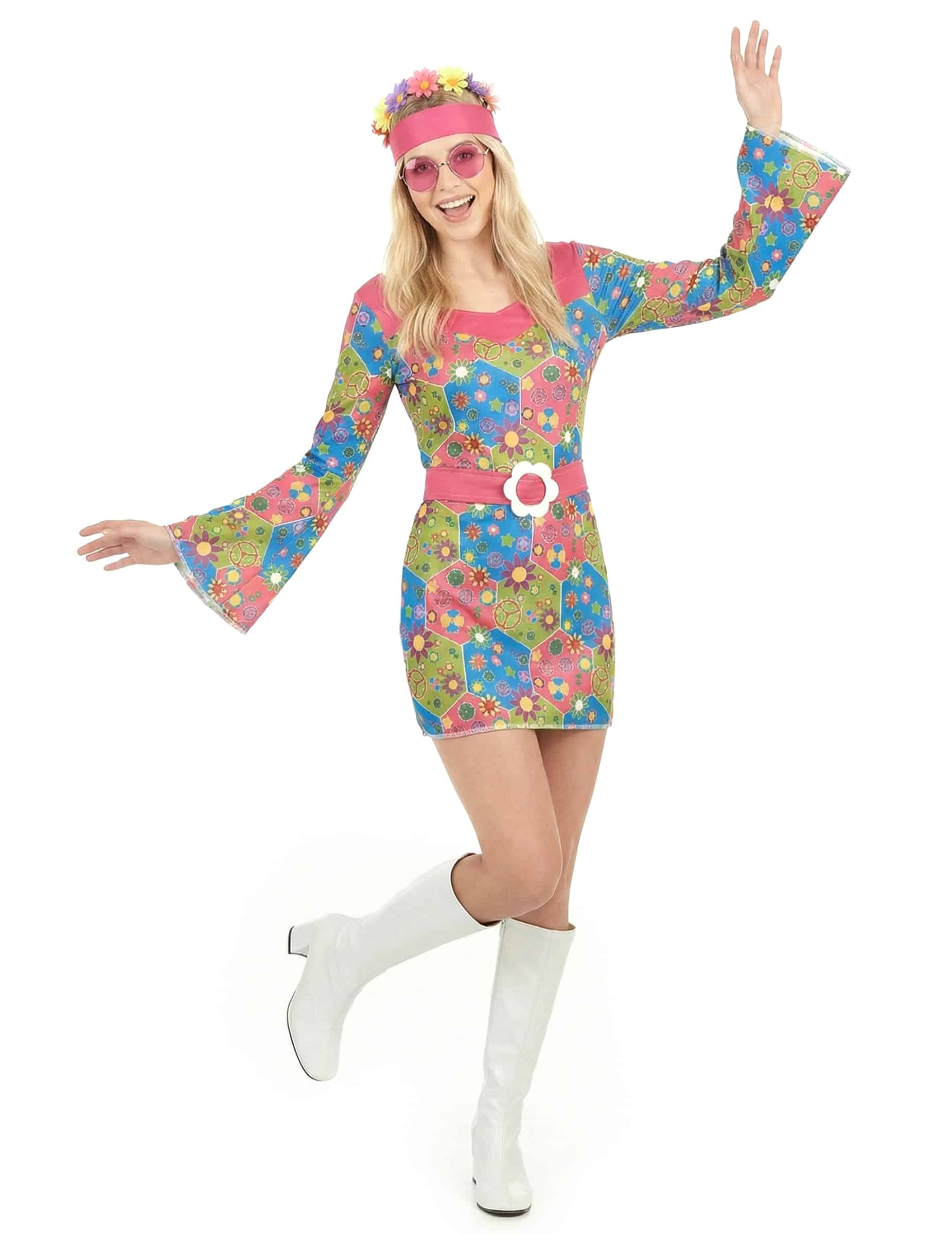 Hippie-Damenkostüm Flower-Power-Kleid bunt