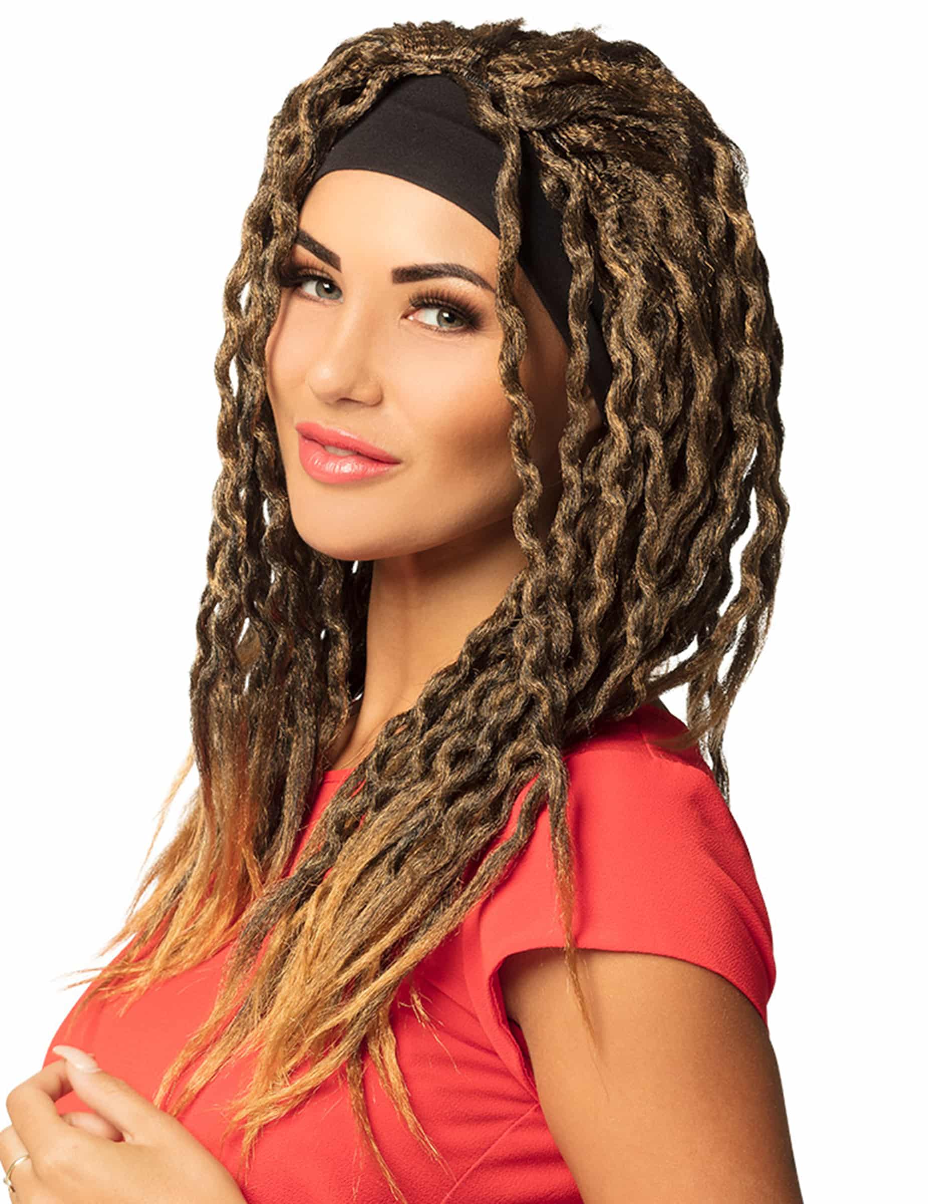 Hippie-Damenperücke Rasta-Perücke mit Kopfband braun