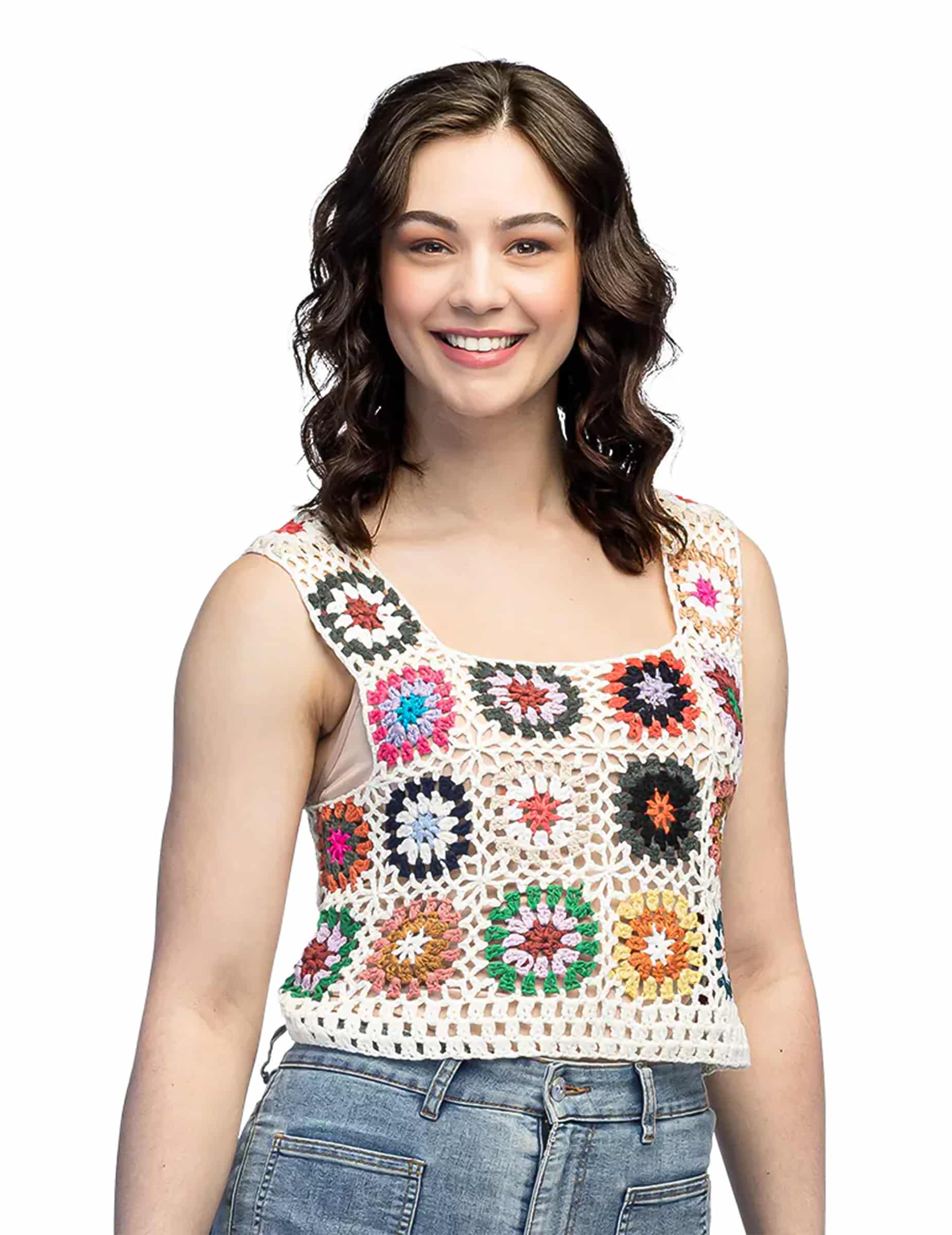 Hippie Häkel-Top mit Blumenmuster Erwachsene