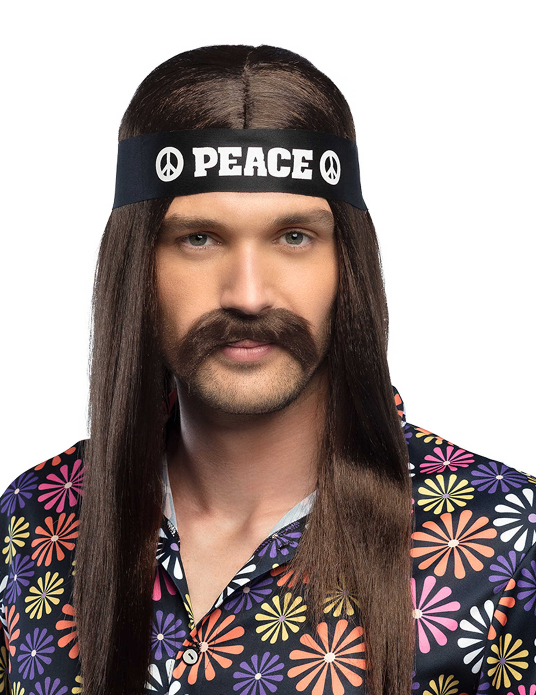 Hippie-Kopfband Peace-Stirnband schwarz-weiss 92cm