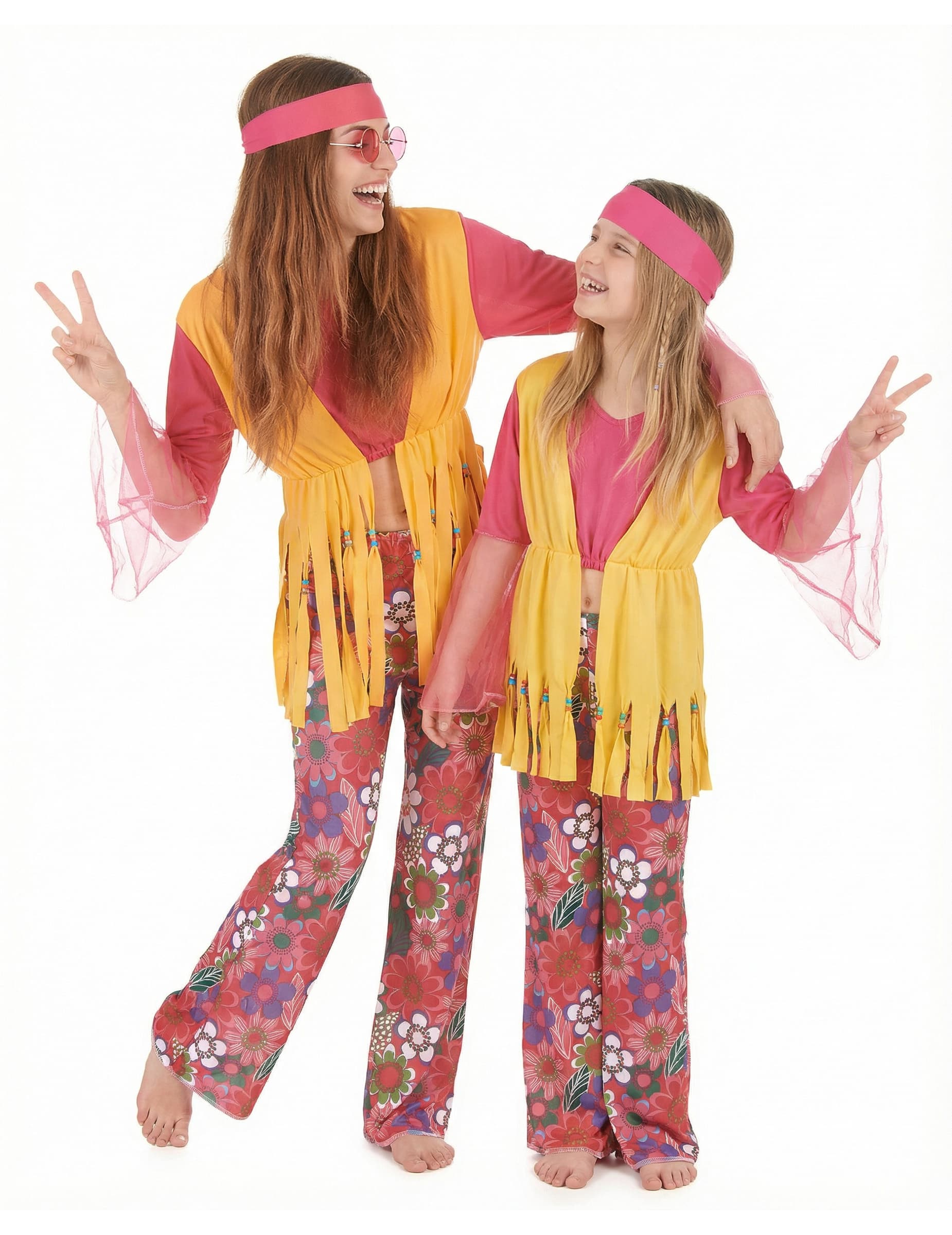 Hippie-Kostüm für Mutter und Tochter bunt