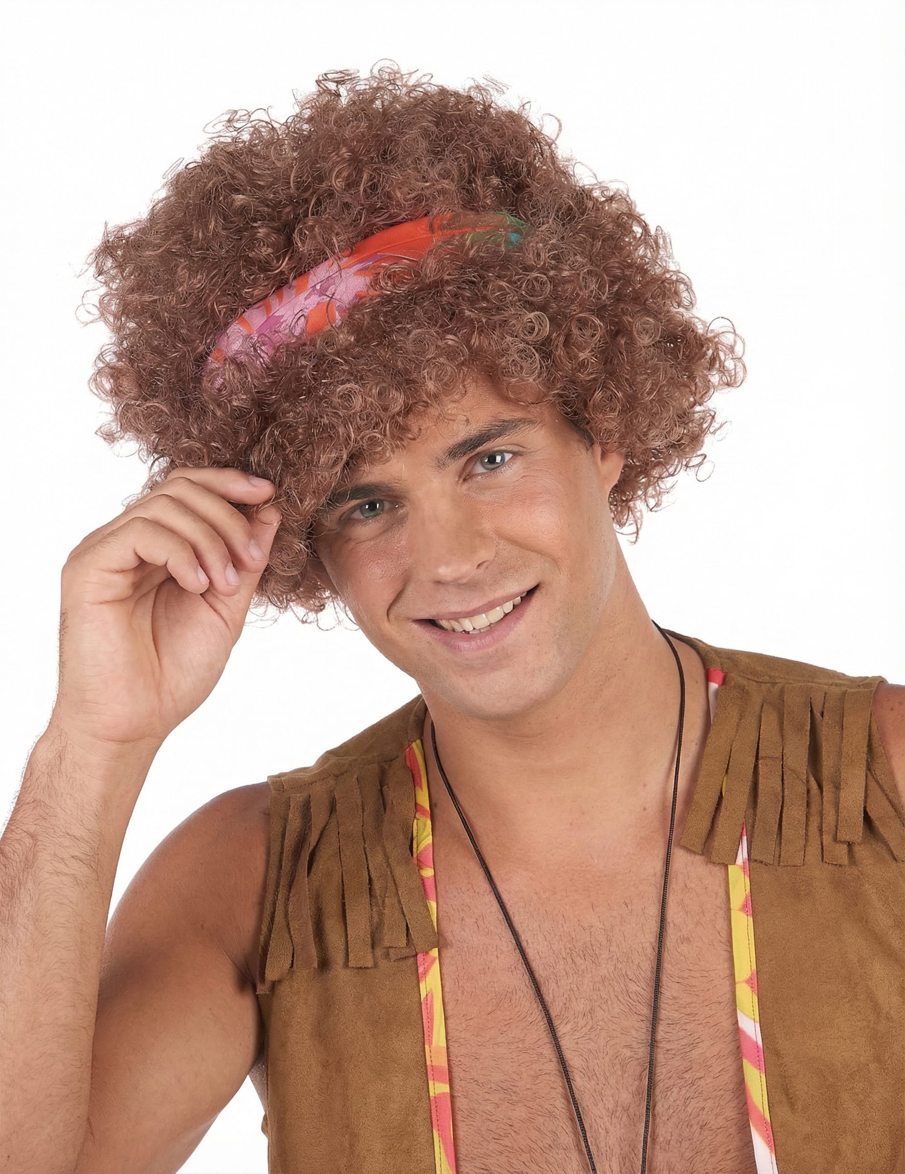 Hippie-Perücke Afro-Perücke mit Kopfband braun