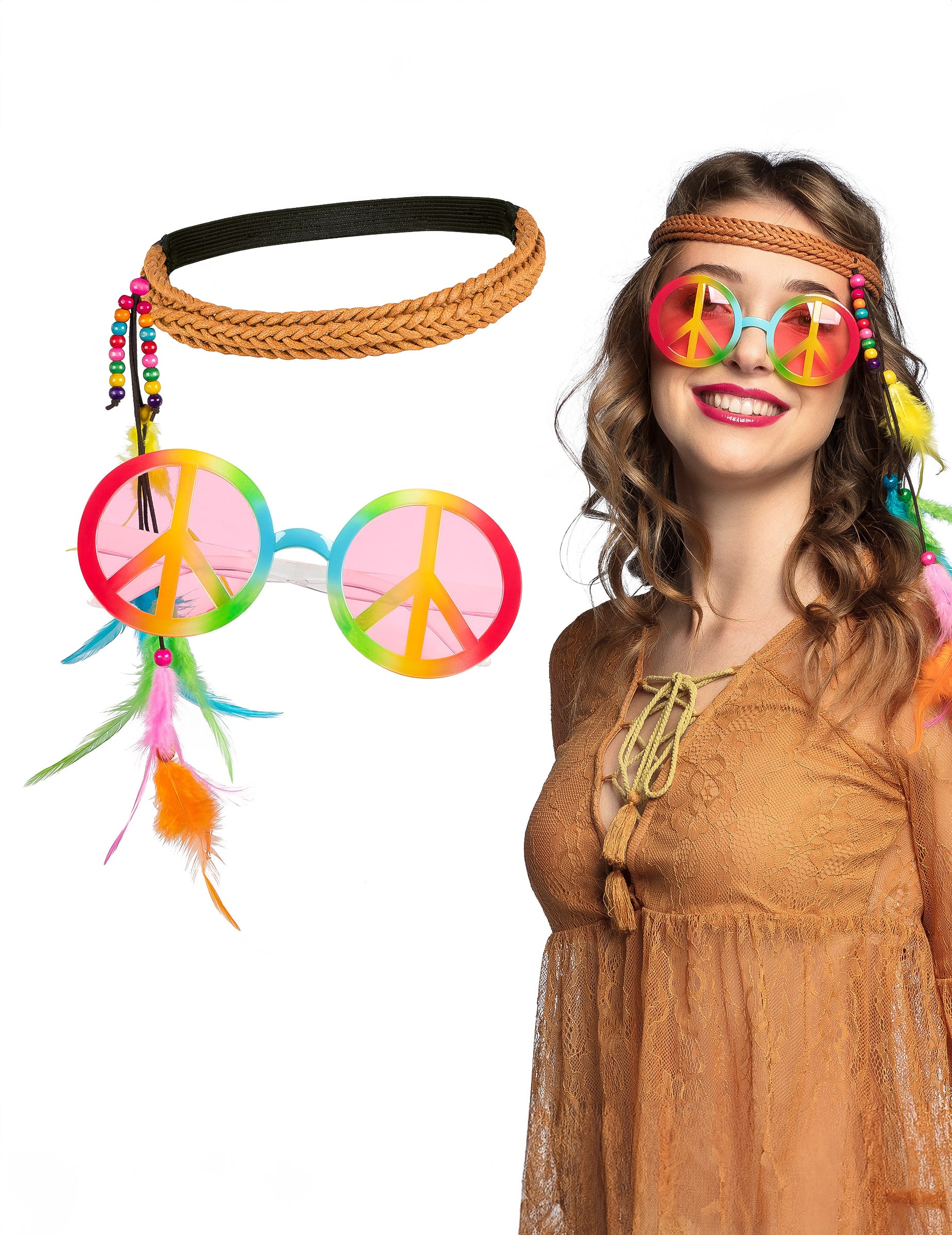 Hippie Set für Erwachsene Haarband Brille bunt