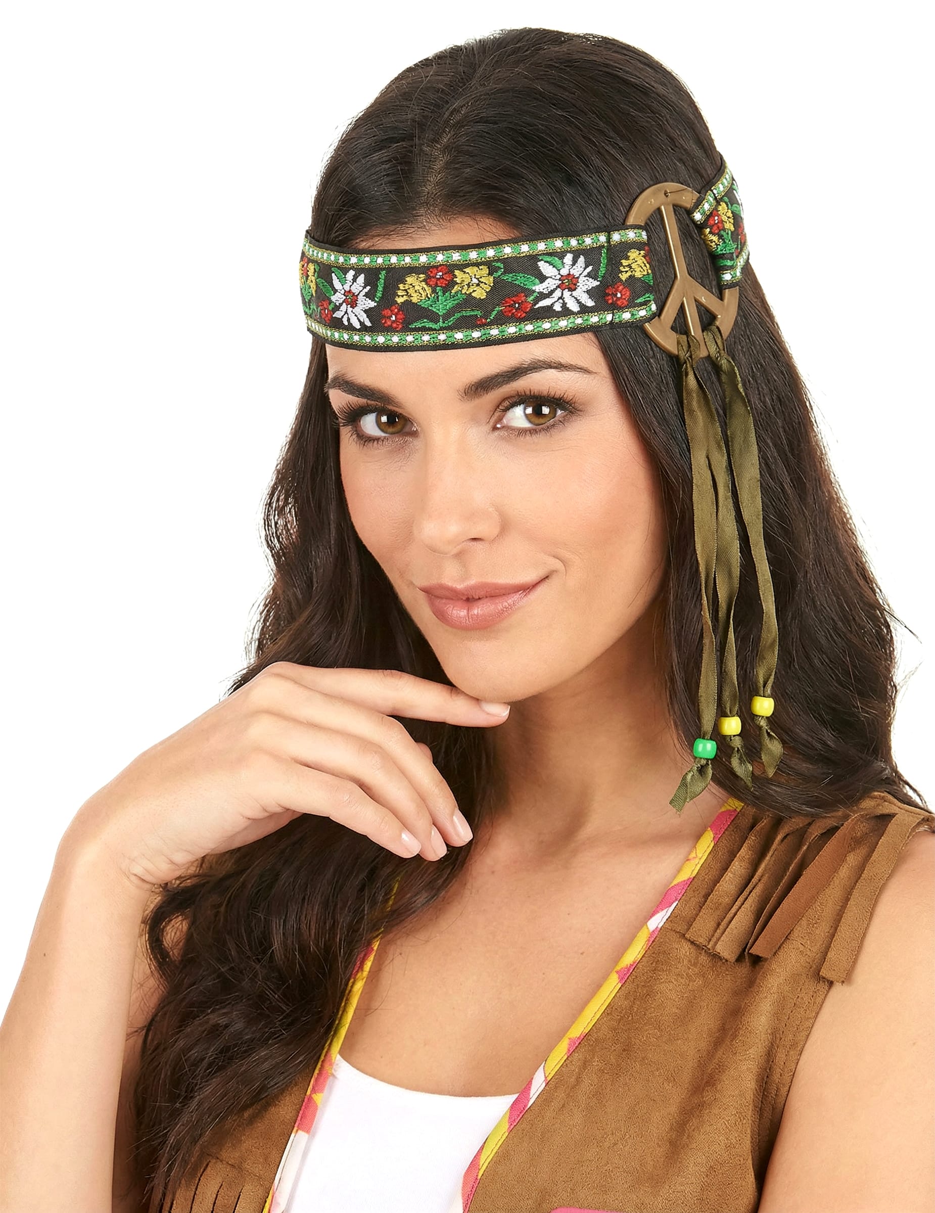 Hippie Stirnband Peace-Zeichen braun-bunt