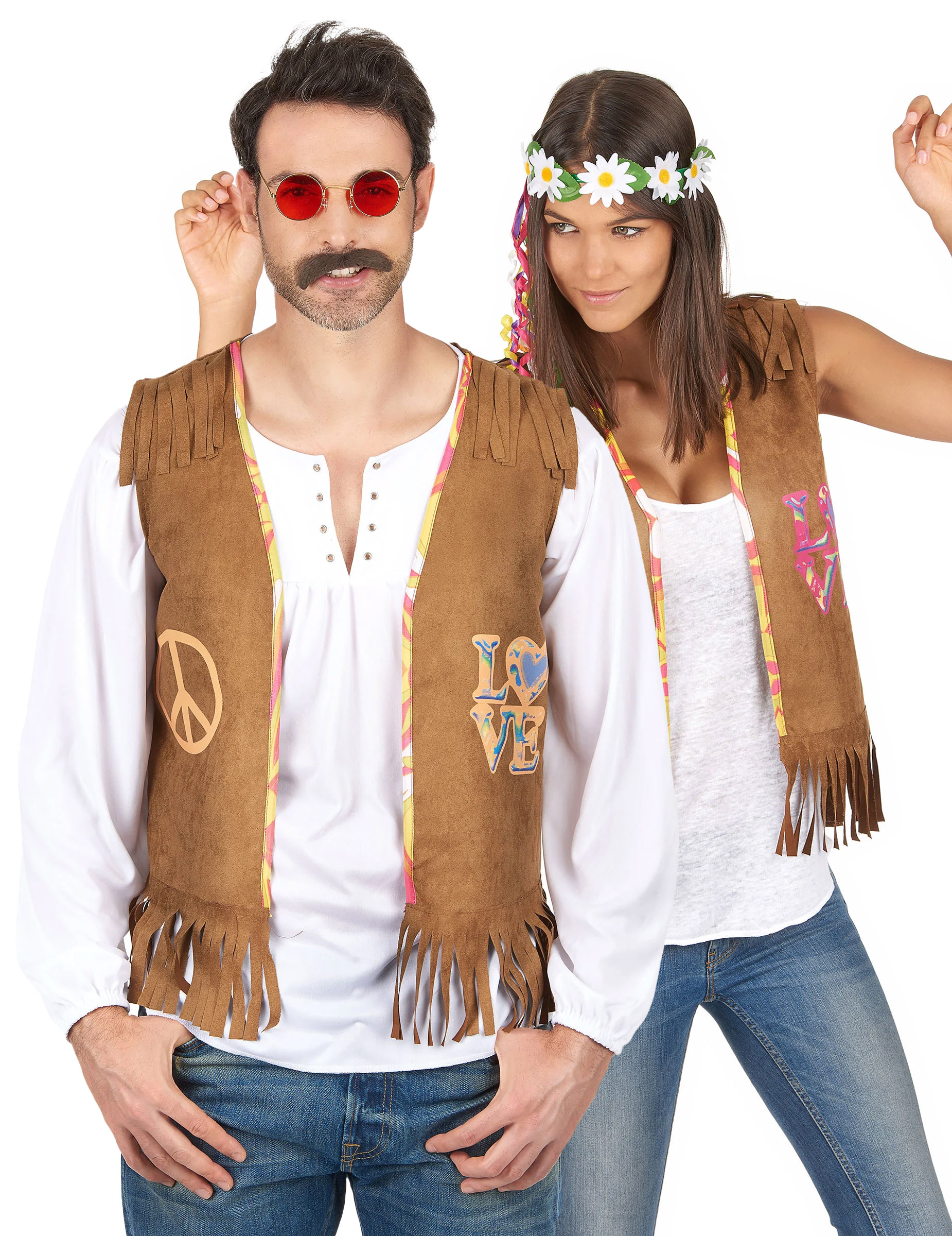 Hippie-Westen Paarkostüm für Erwachsene bunt