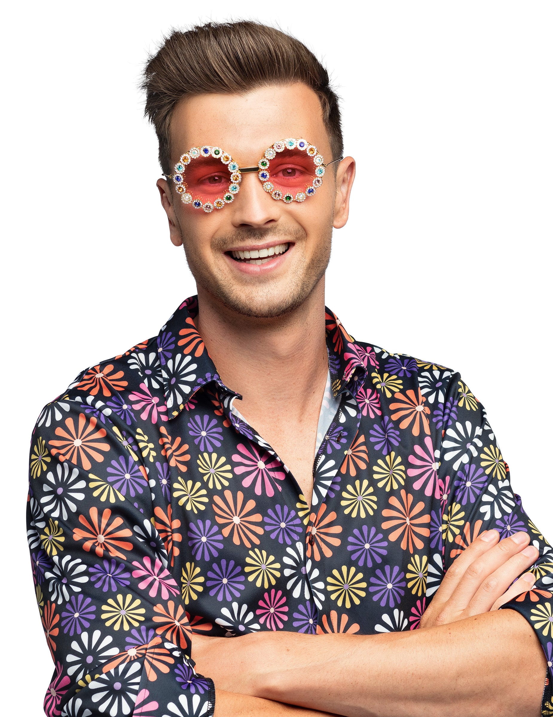 Hippiebrille mit Strasssteinen rosa