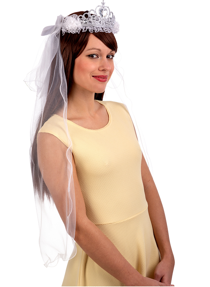 Hochzeits-Tiara mit Schleier für Damen Kostüm-Zubehör silberfarben-weiß