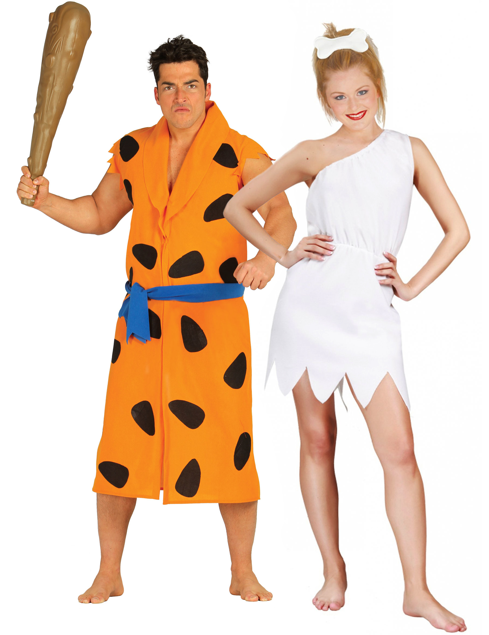 Höhlenbewohner-Paarkostüm für Erwachsene Faschingskostüm orange-schwarz-weiss