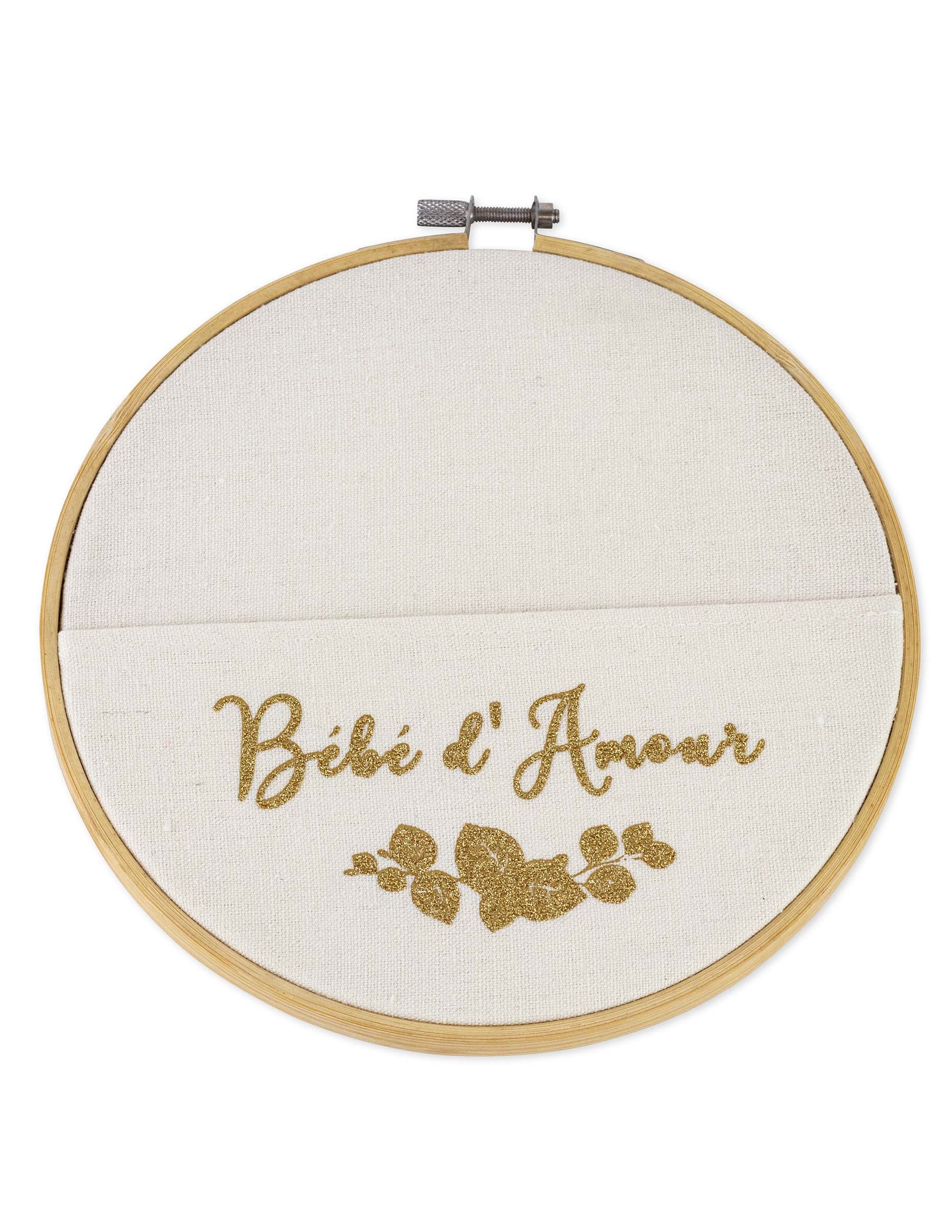 Holz-Leinen-Rahmen "Bébé d'amour" 19 cm Goldglitter