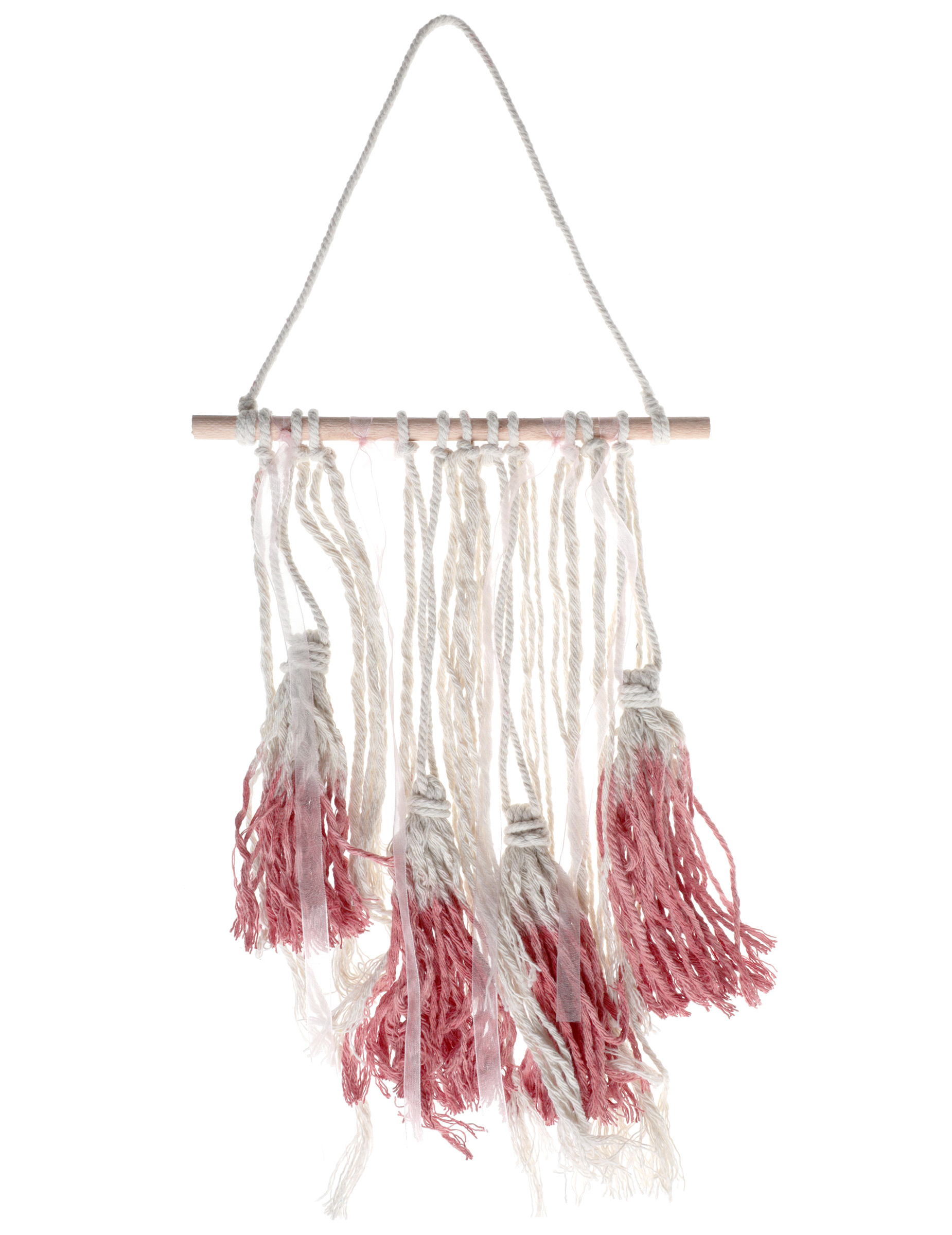 Holz-Wandbehang mit roten Pompons 24 x 50 cm Makramee-Deko