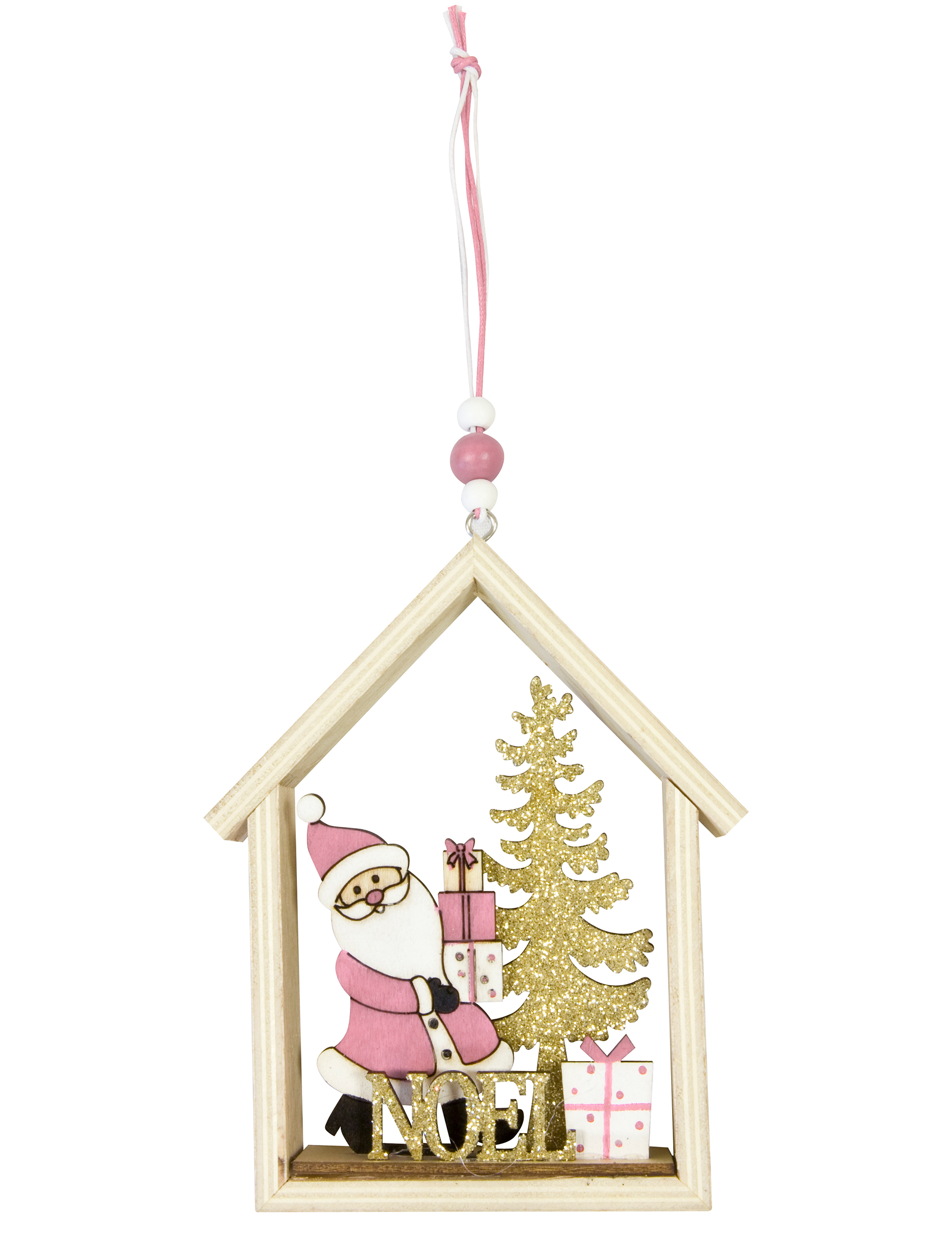 Holzanhänger Weihnachtshaus Rosa 13 x 11 cm
