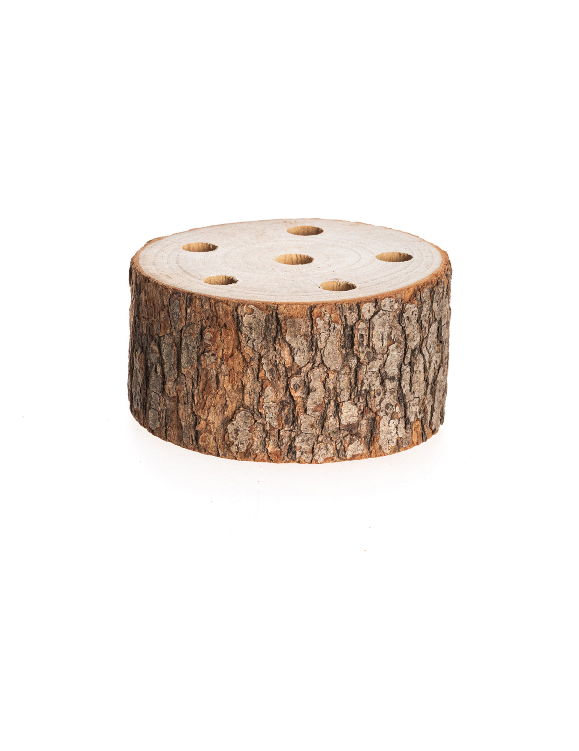 Holzscheibe als Trockenblumenhalter 10 x 4 cm mit 6 Löchern