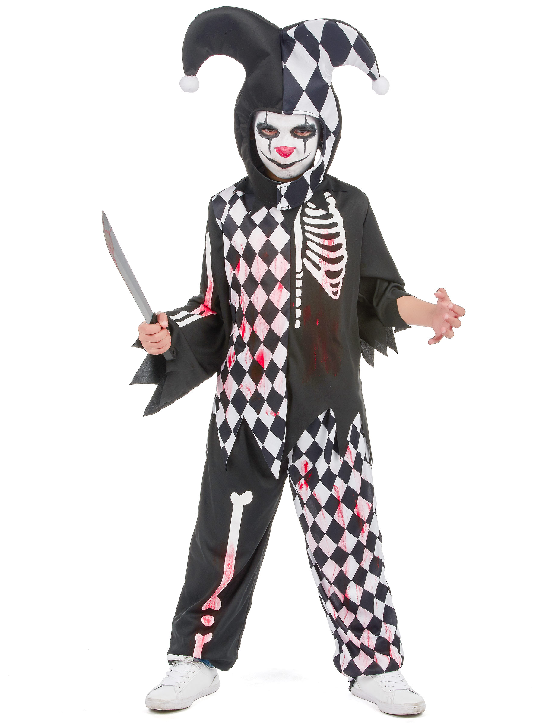 Horrorclown-Kostüm für Jungen schwarz-weiss-rot