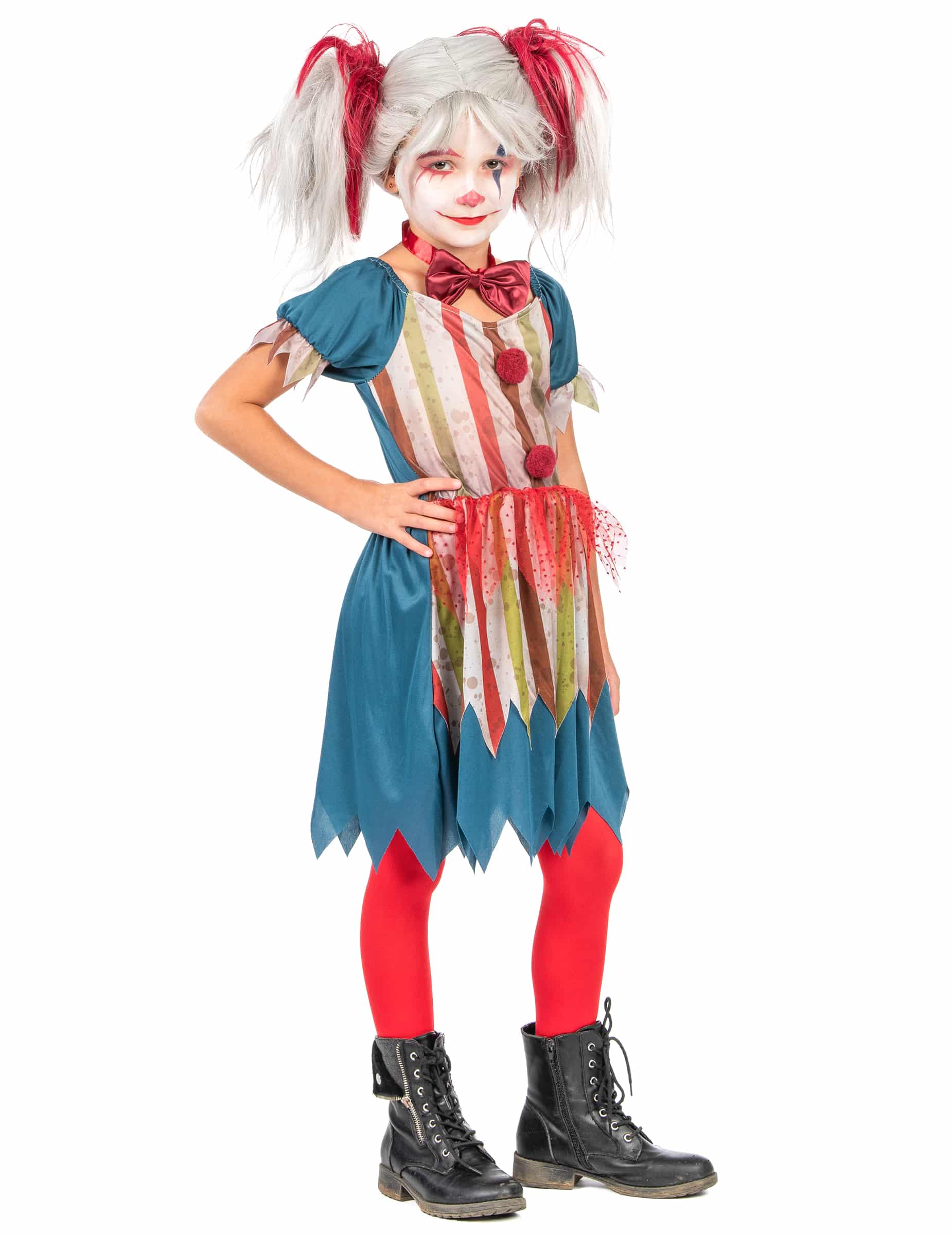 Horrorclown Kostüm für Mädchen 2-teilig weiß-rot-gold