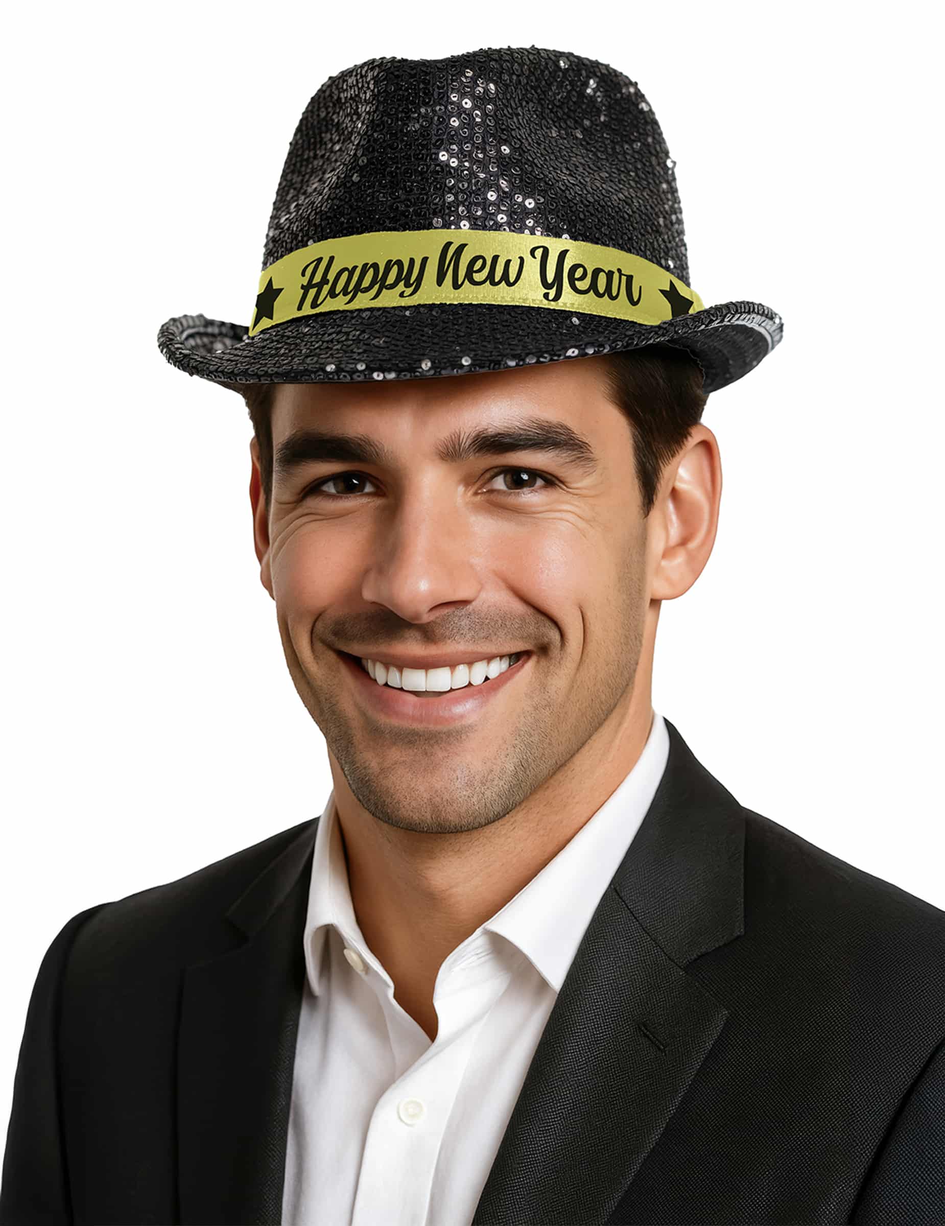 Hut Pailletten Happy New Year schwarz für Erwachsene
