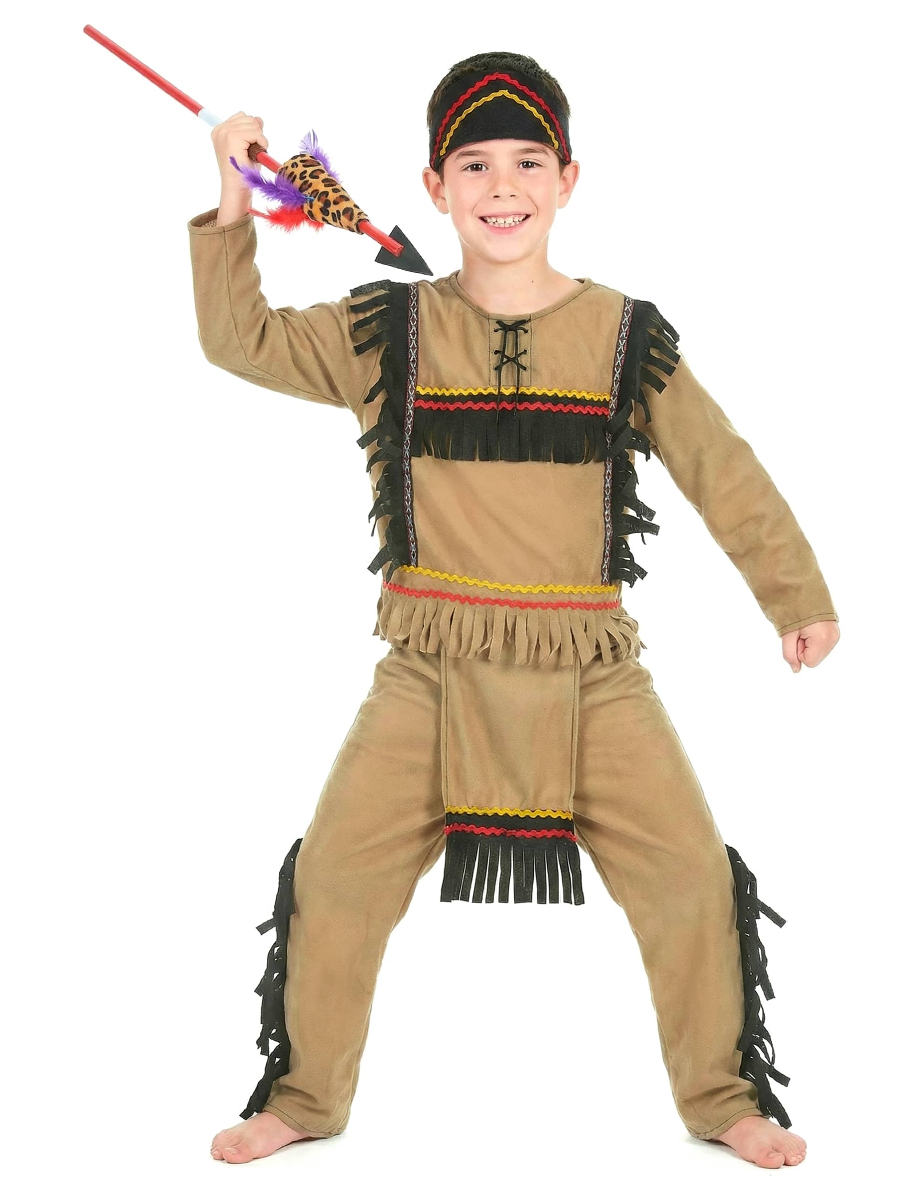 Indianer-Kinderkostüm Tapferer Indianerkrieger beige-schwarz