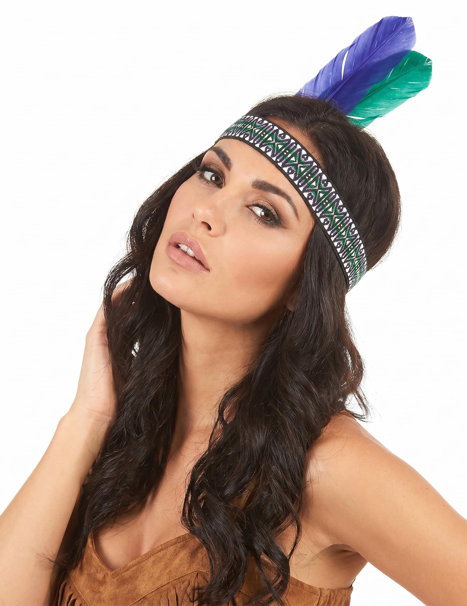 Indianer Kopfschmuck Haarband Federn grün-lila