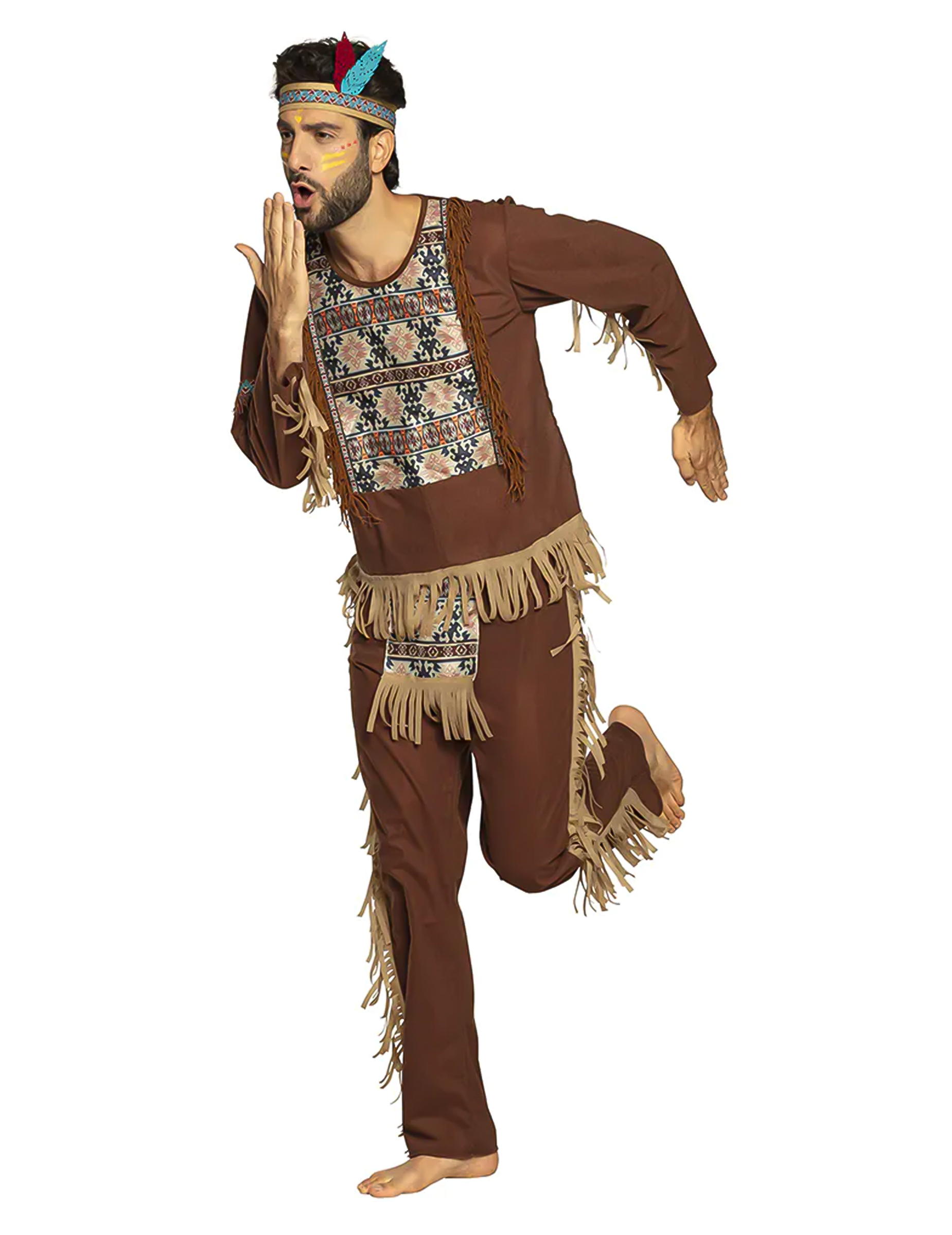 Indianer-Kostüm Karneval-Kostüm für Herren braun-beige-blau