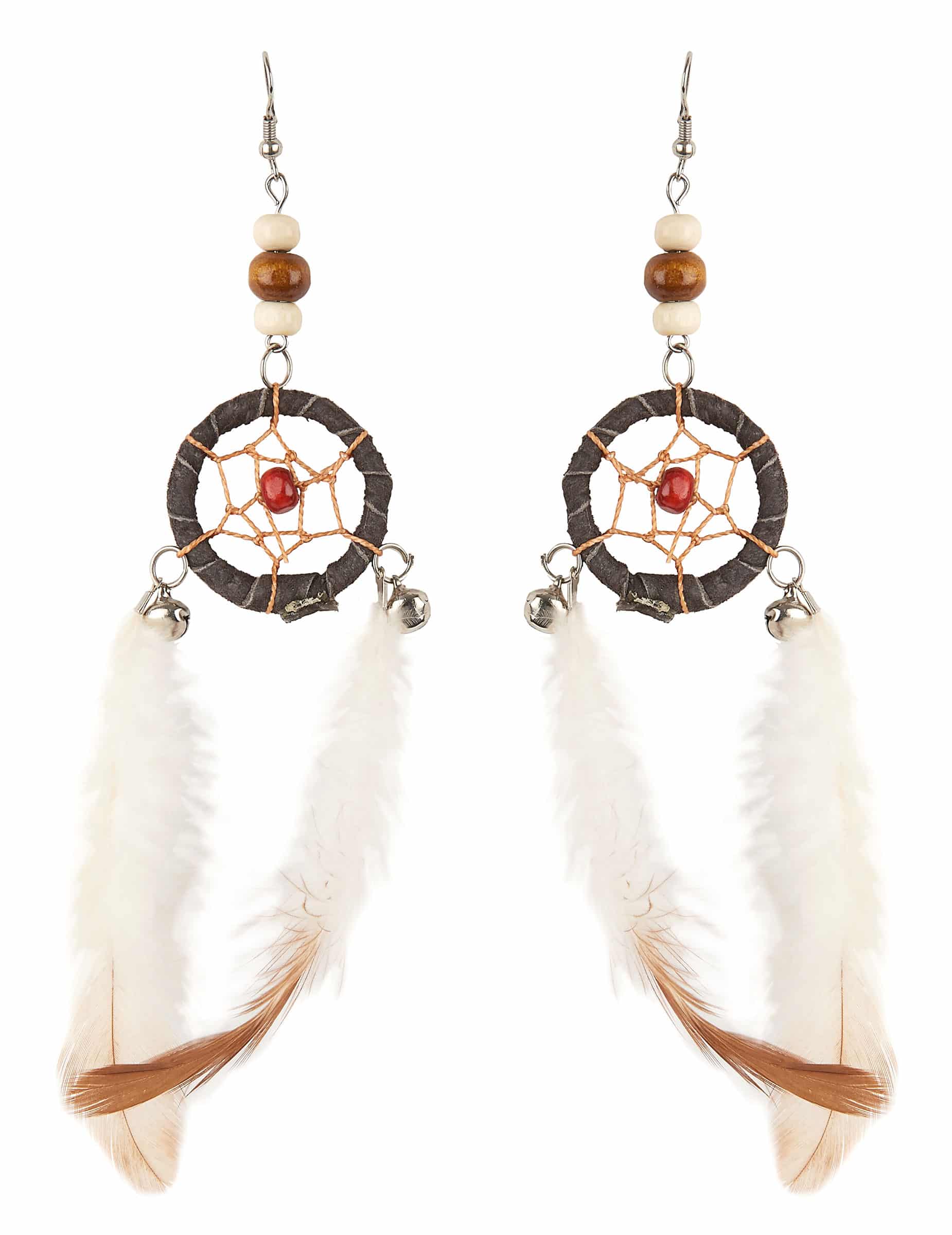 Indianer-Ohrringe Traumfänger Kostüm-Accessoire beige-brun