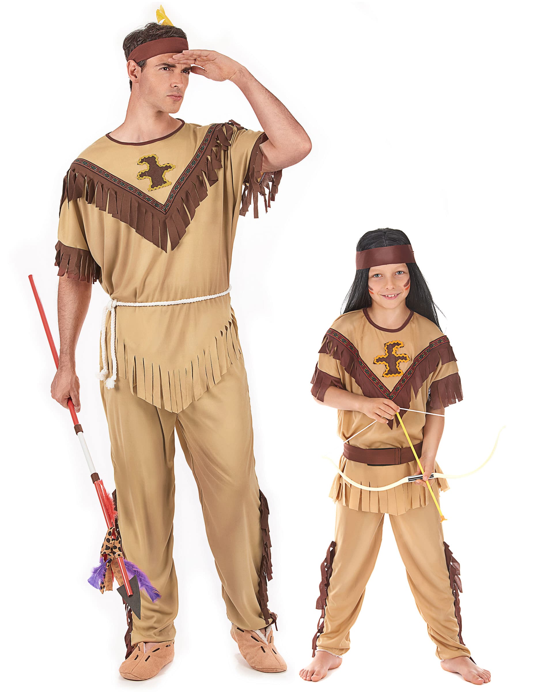 Indianer-Paarkostüm für Vater und Sohn braun-beigefarben