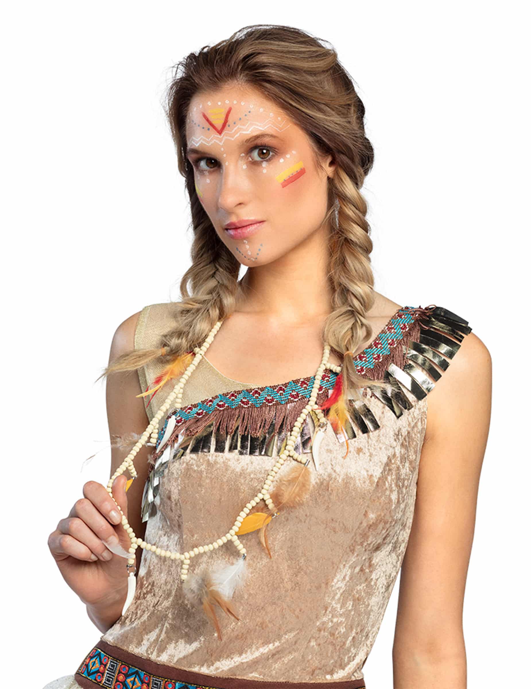 Indianerin Halskette Kostümaccessoire bunt 90cm