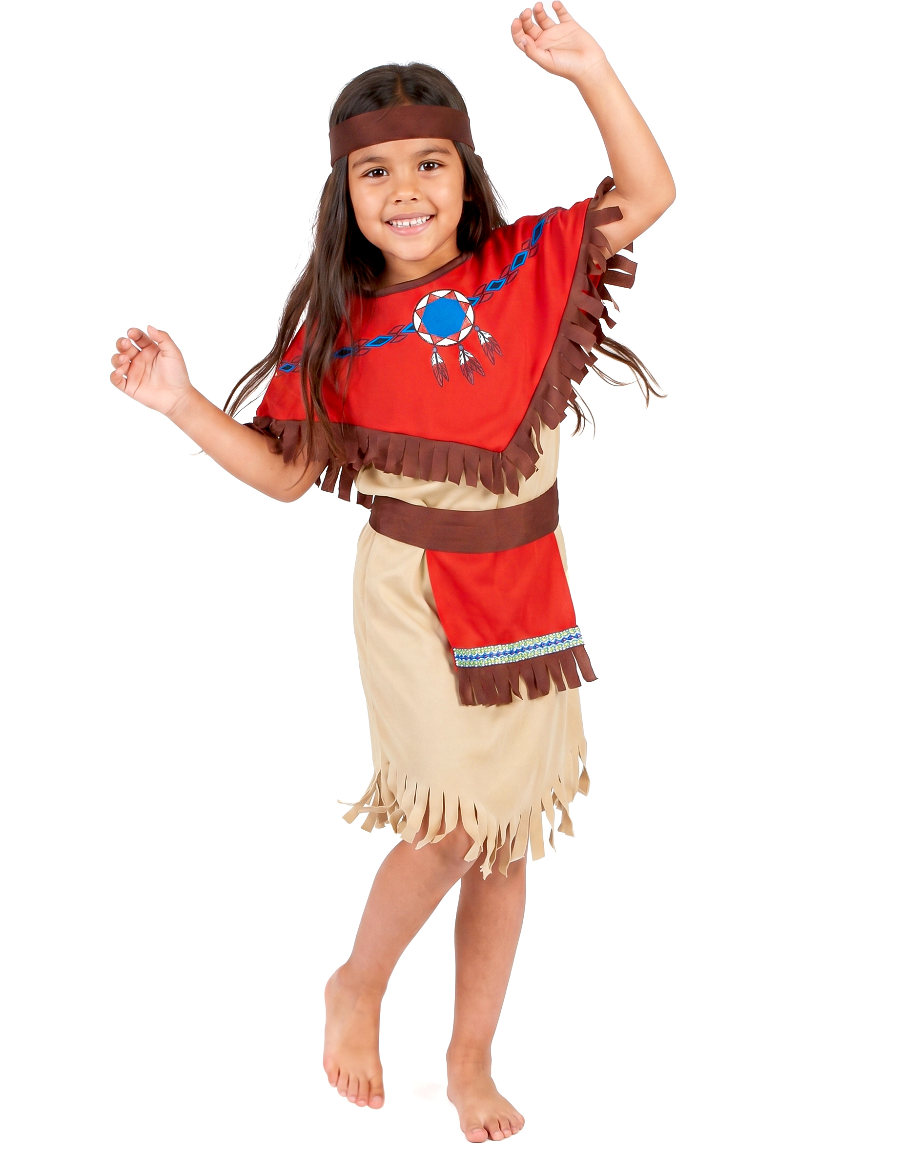 Indianerin Mädchenkostüm beige-braun-rot