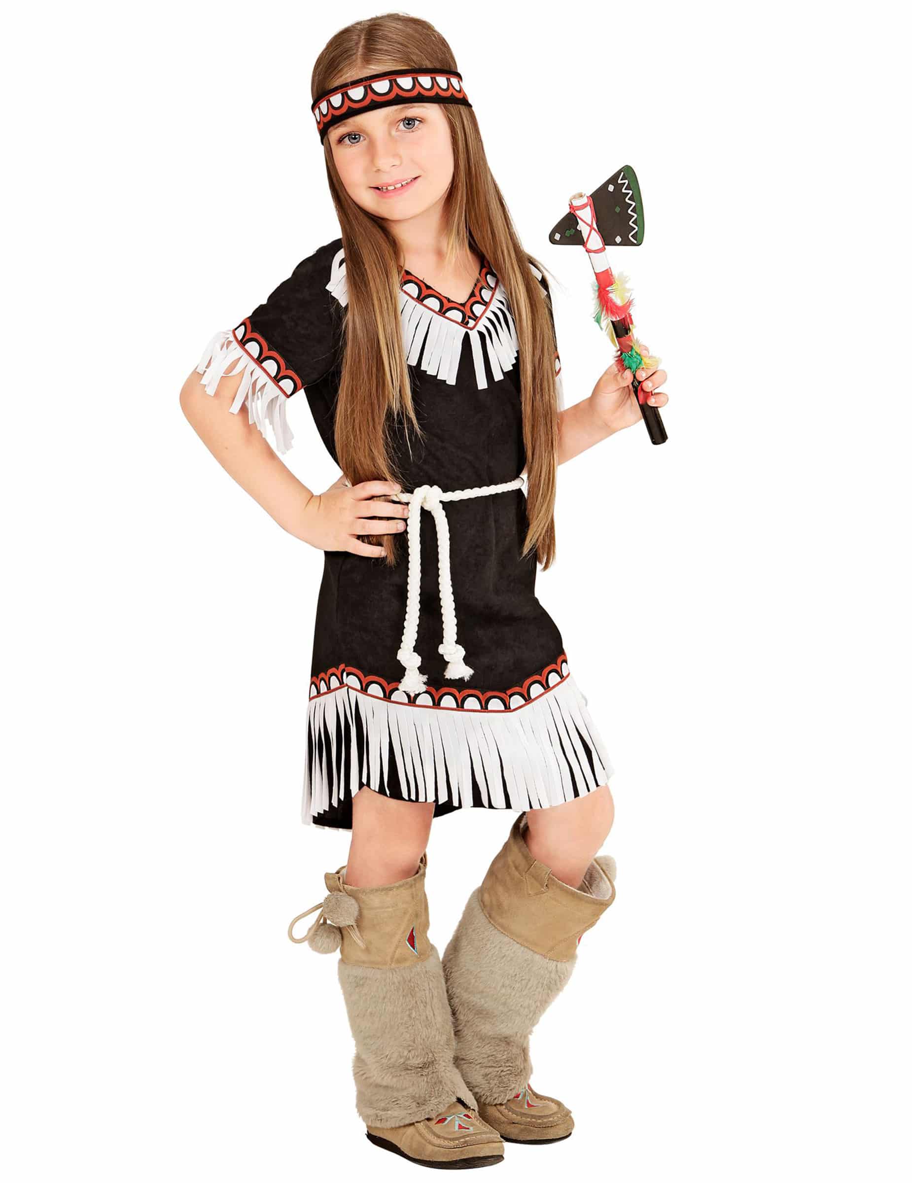 Indianerin Wildwest Kinderkostüm schwarz-rot-weiss
