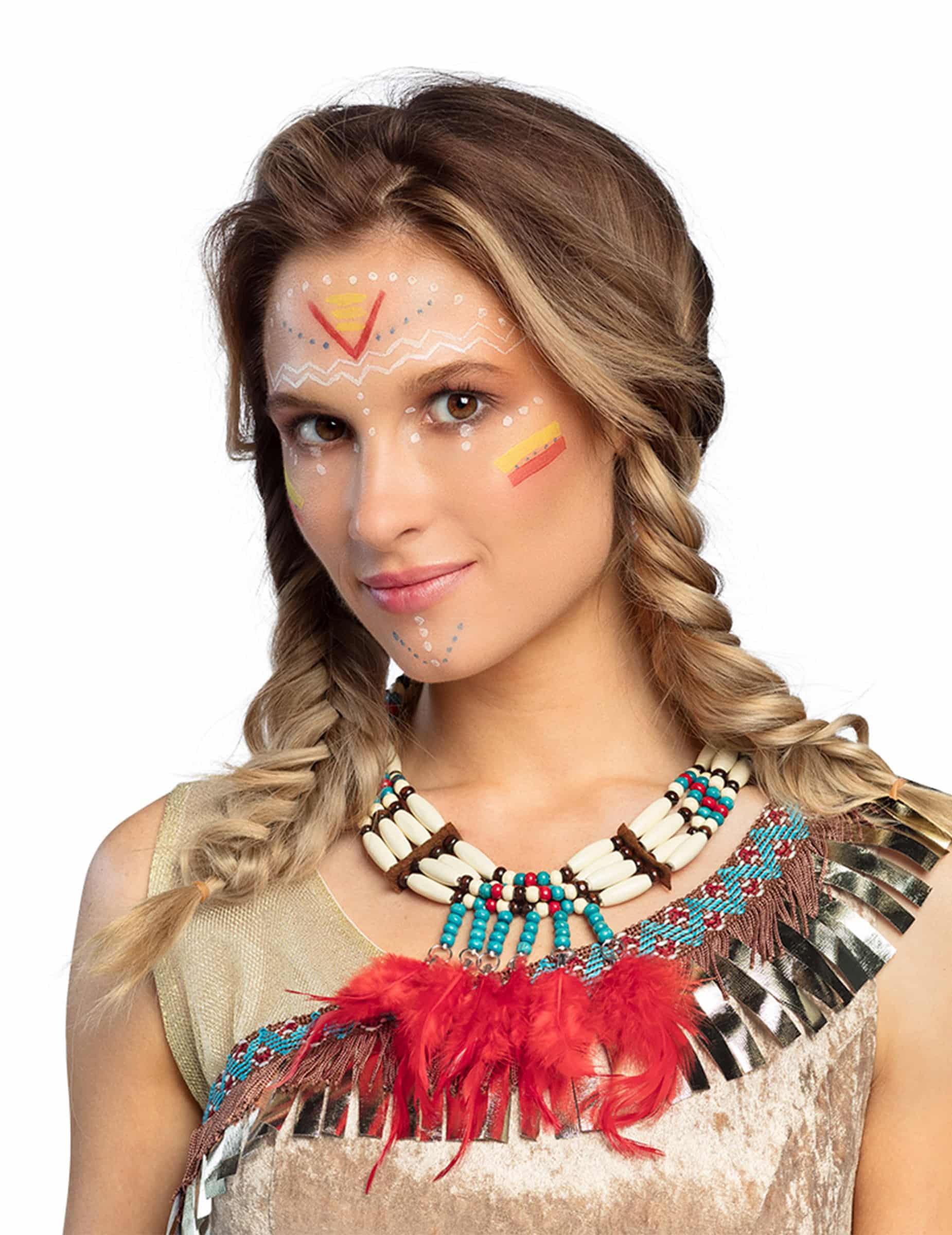 Indianerkette mit Federn braun-beige-rot