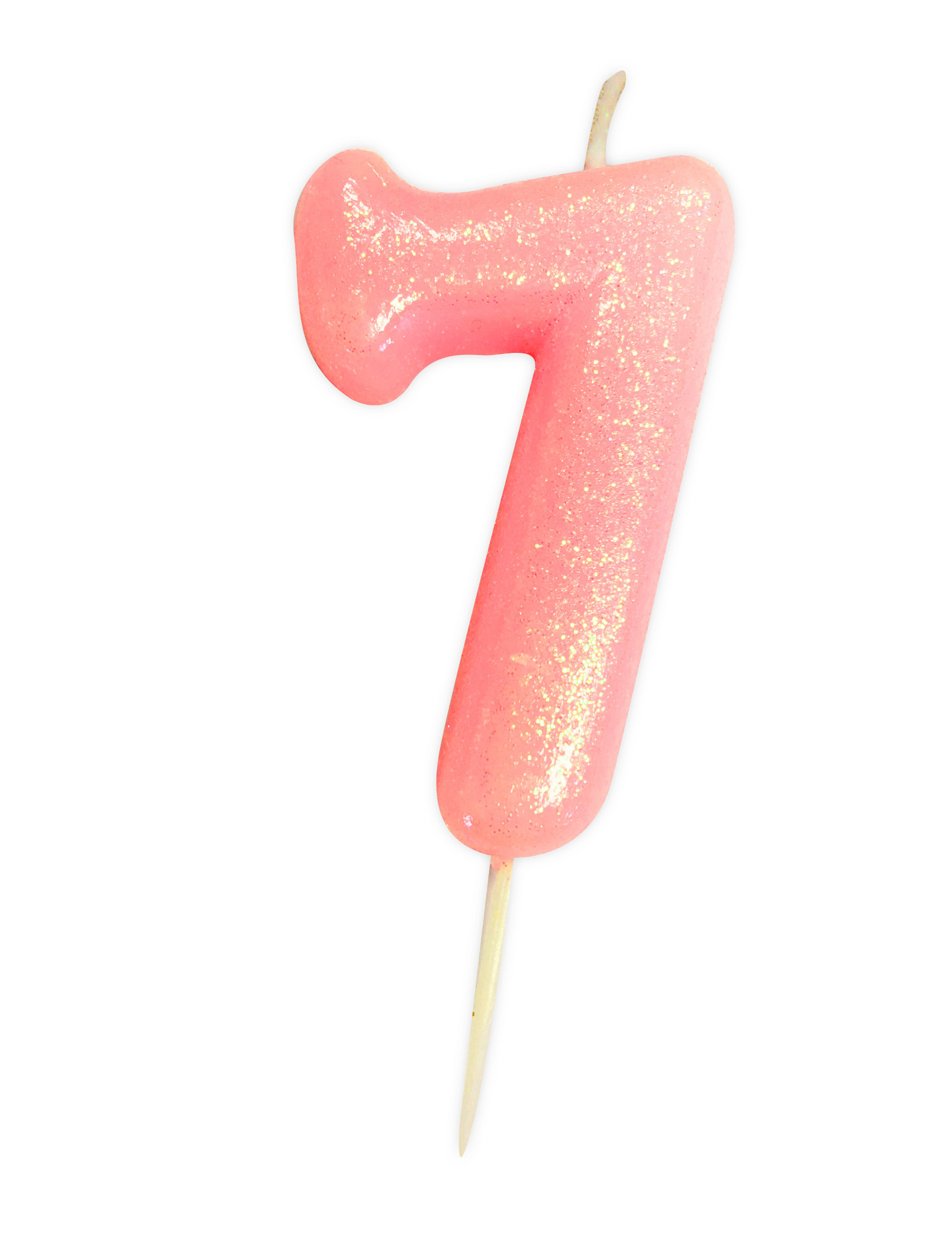 Irisierende Geburtstags-Zahlkerze 7 in Rosa Glitzer 9cm