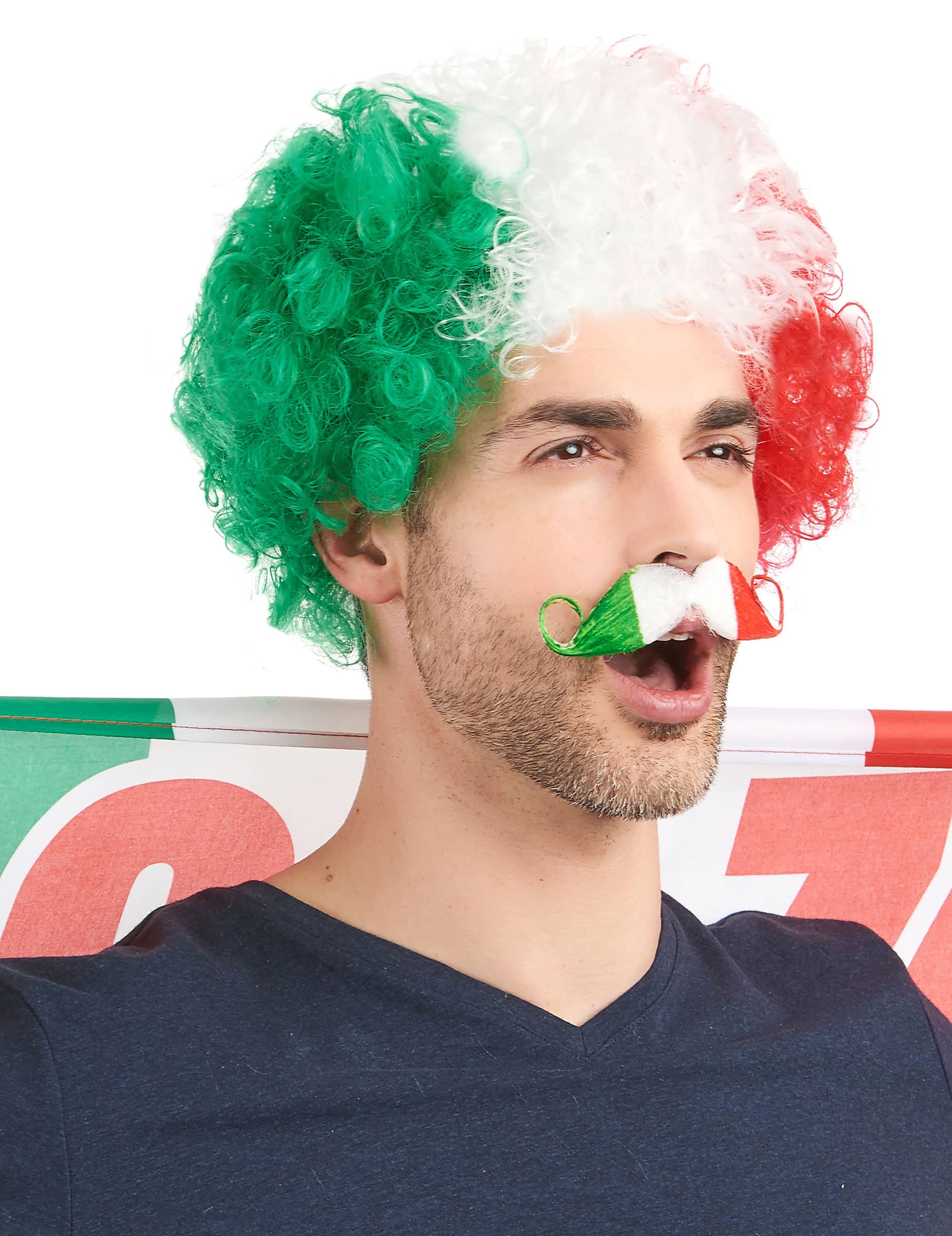 Italien-Fanperücke Afroperücke grün-weiss-rot