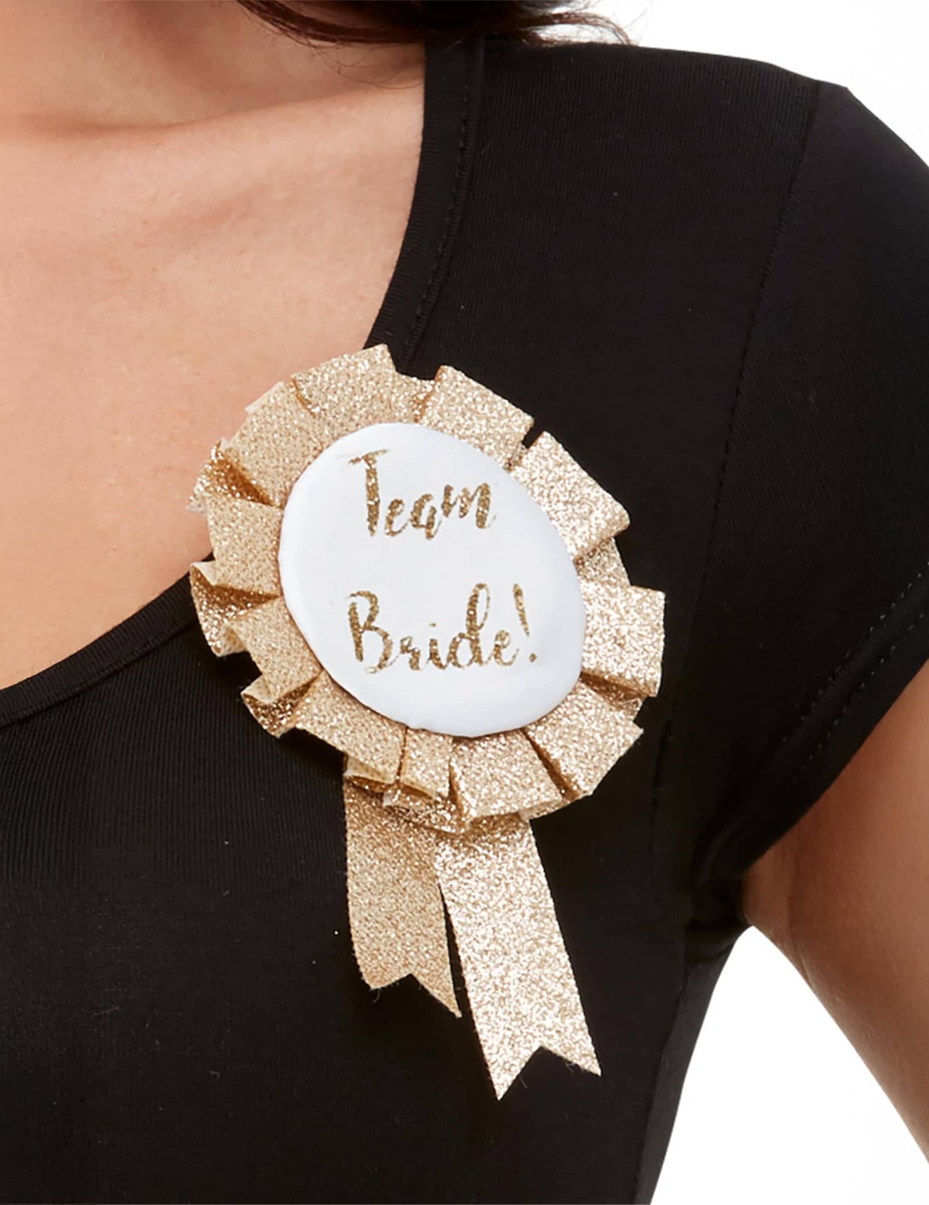 JGA Brosche Team Bride Weiß-Gold