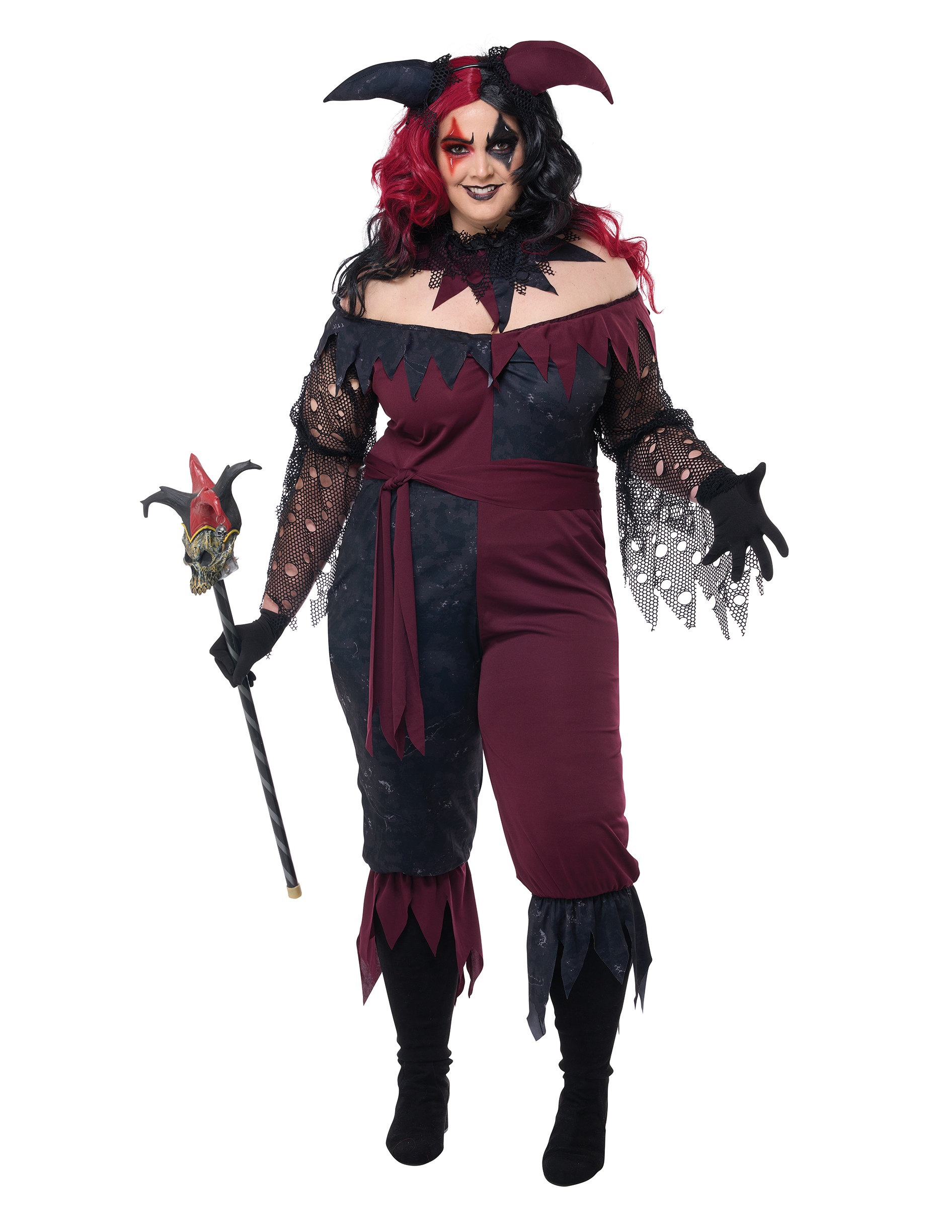 Joker-Kostüm für Damen Halloweenkostüm schwarz-rot