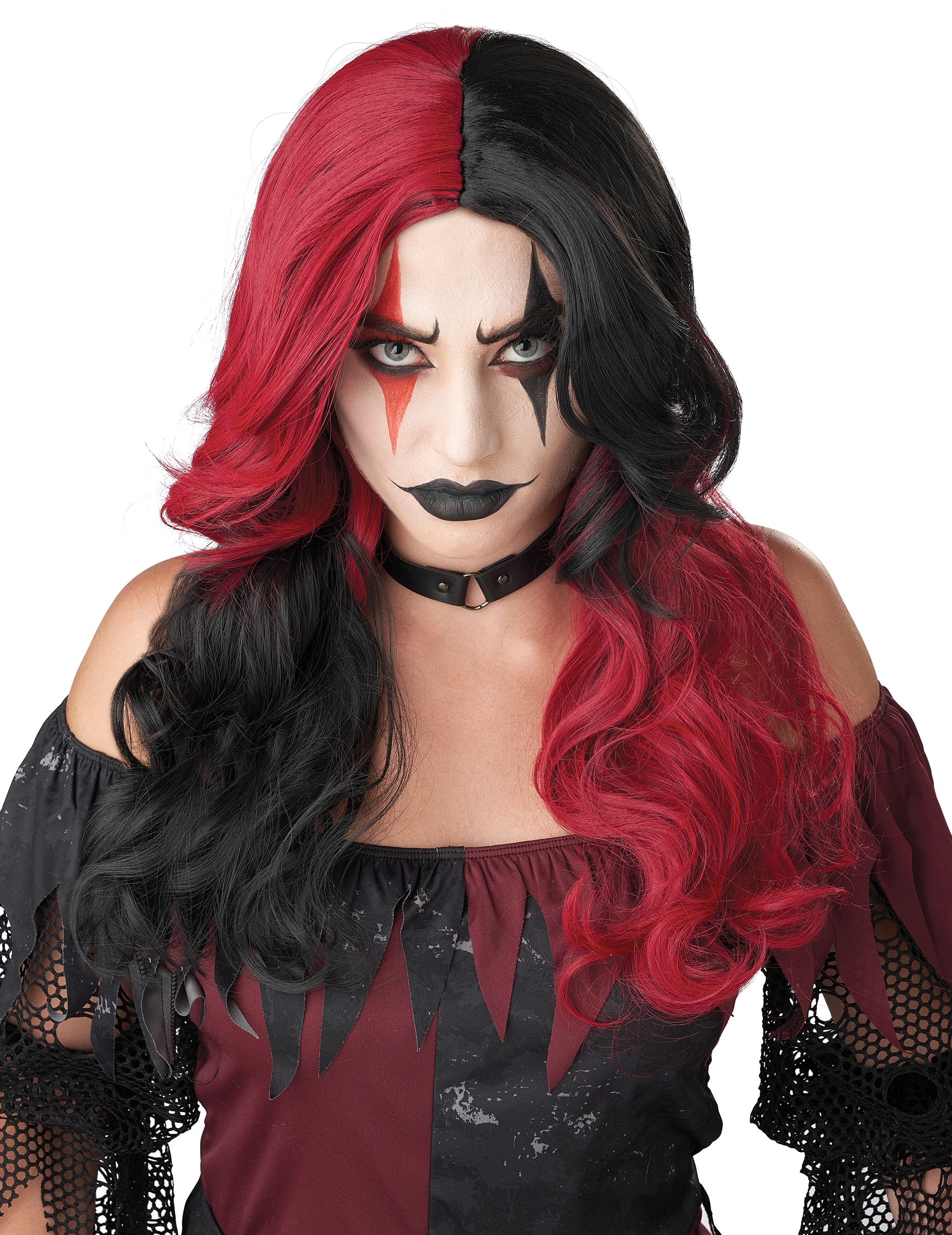 Joker-Perücke für Damen in schwarz/rot