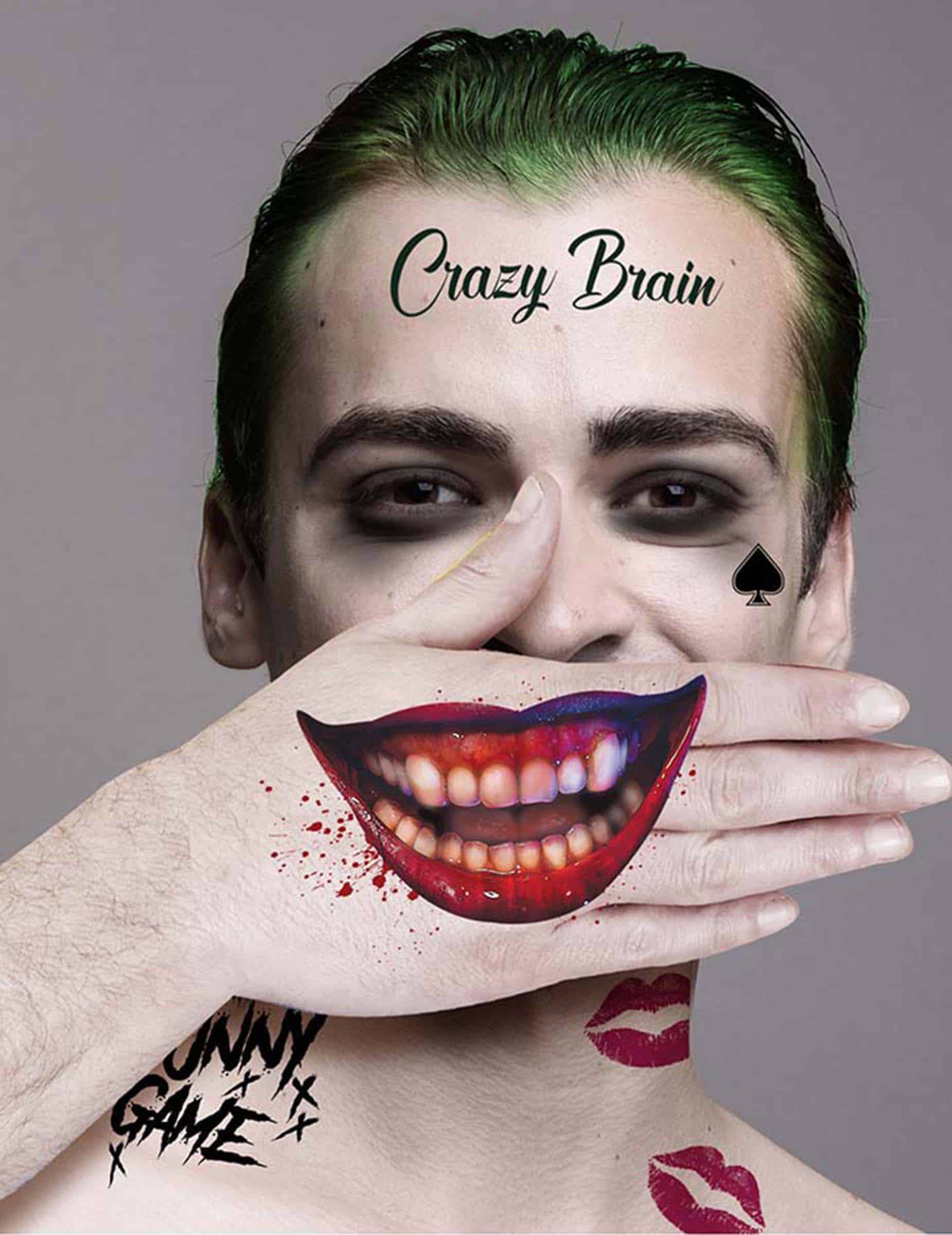 Joker-Tattoos selbstklebend Kostümaccessoire 30x14 cm bunt