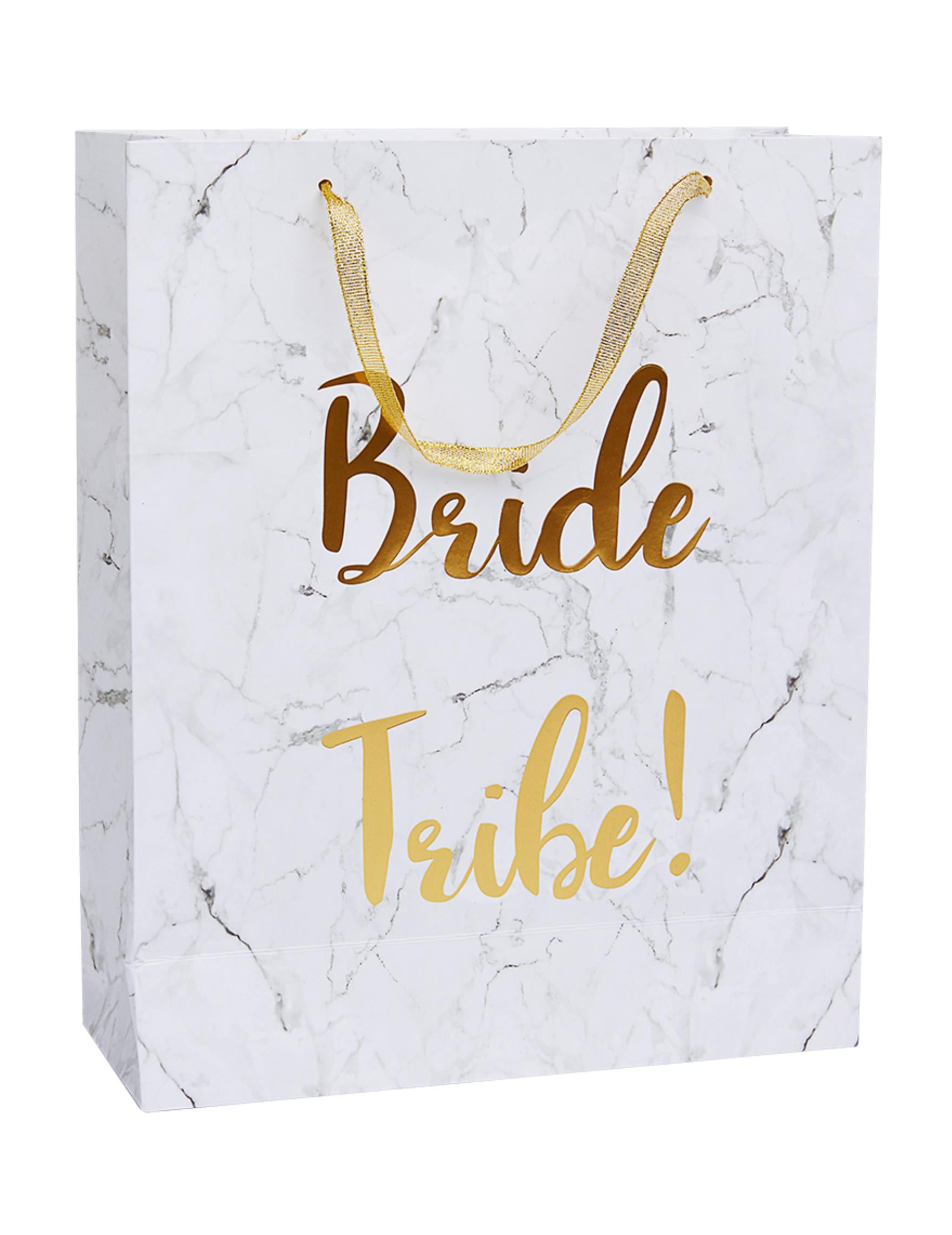 Junggesellinnenabschied-Geschenktasche Marmor Bride Tribe Deko weiss-gold 32x25 cm