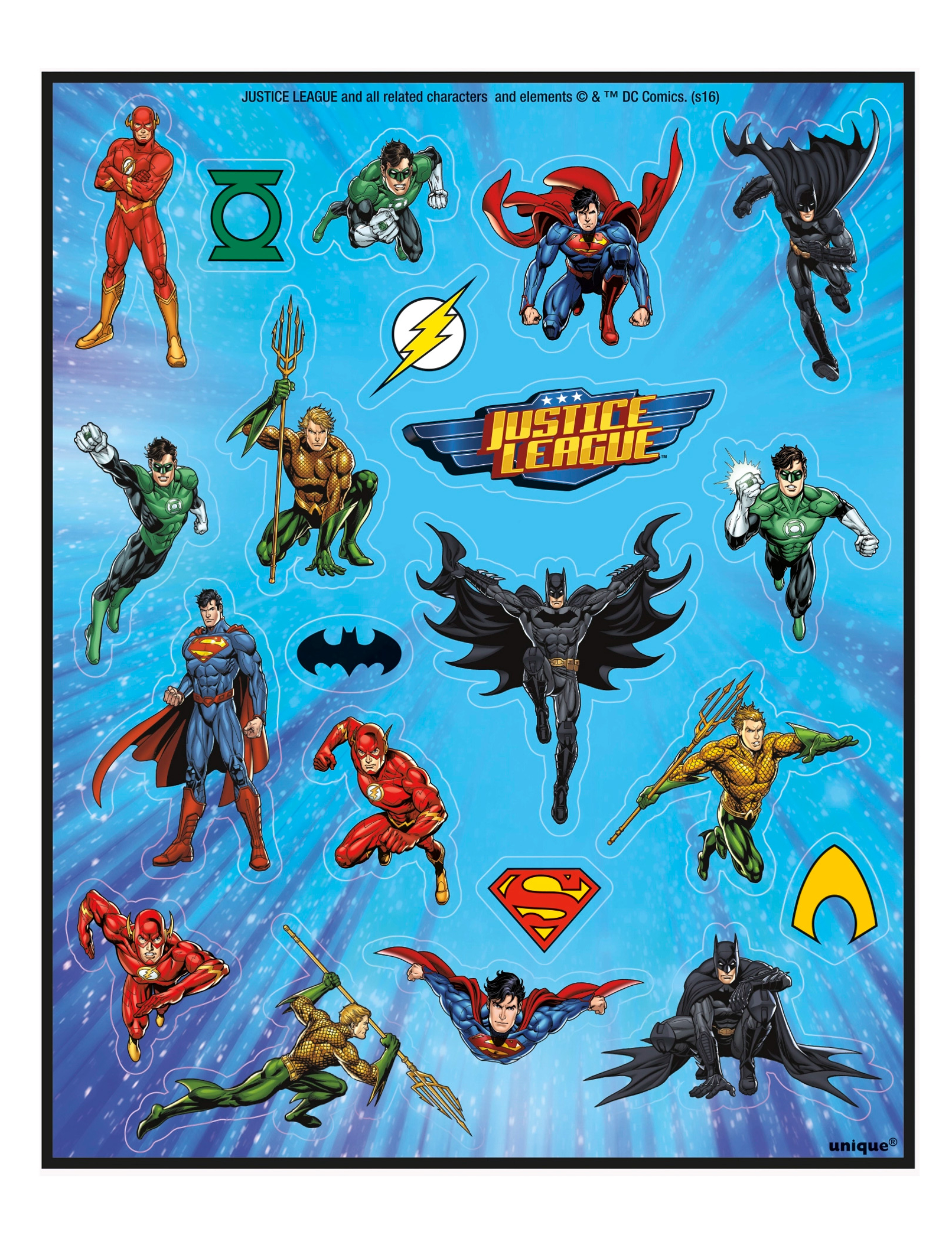 Justice League Superhelden-Stickerbogen Lizenzware 4 Stück bunt