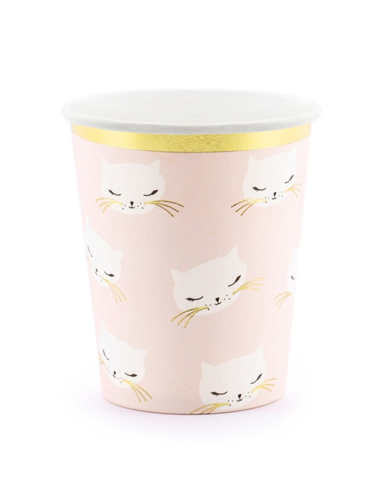 Katzen-Becher Pappbecher 6 Stück rosa-gold 200ml