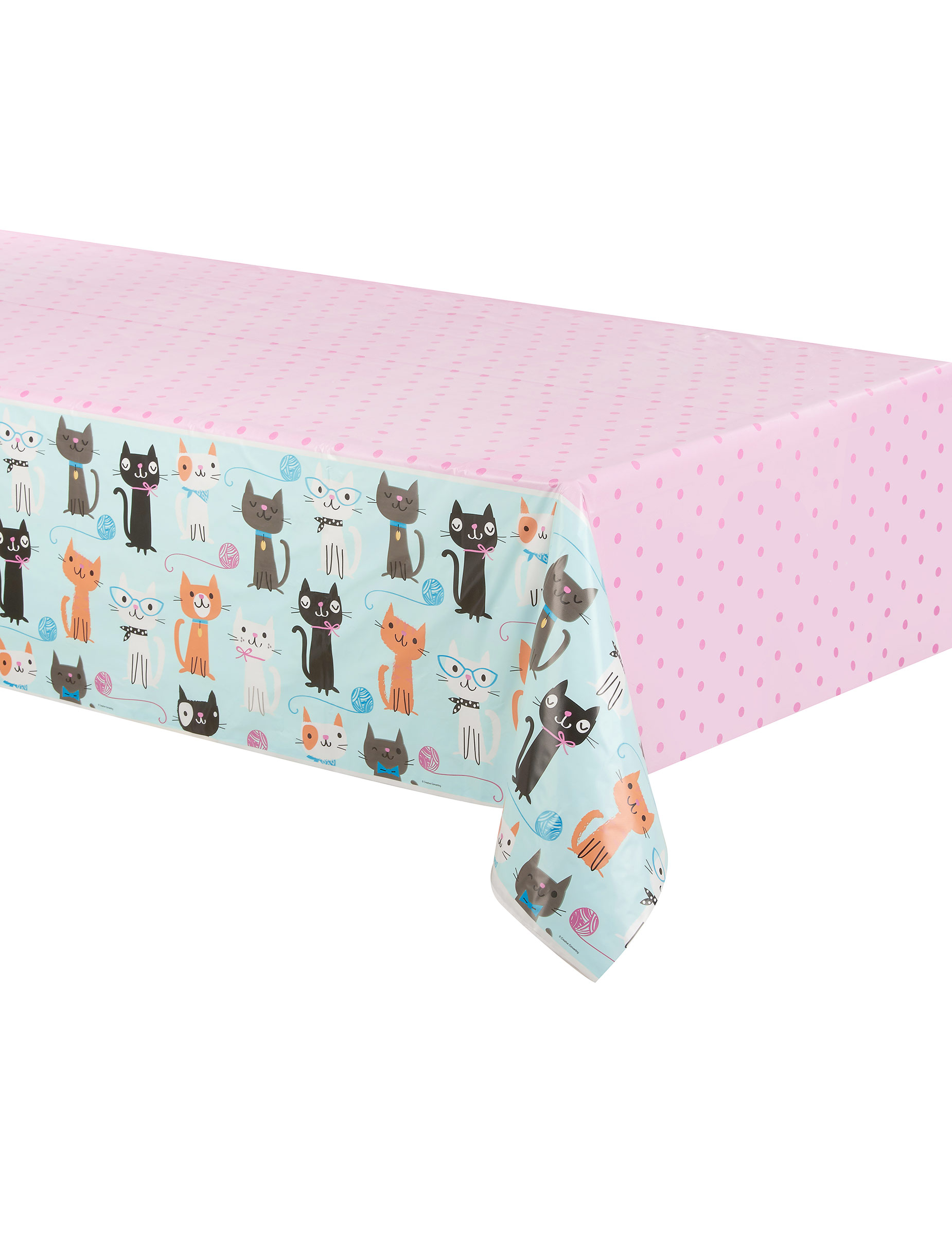 Katzen-Tischdecke Kunststoff blau + rosa 137x259cm