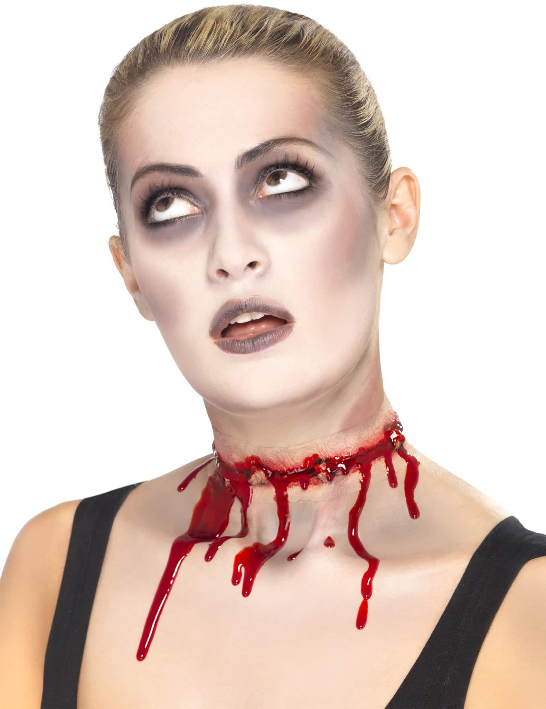 Kehlenschnitt Horror Latex Applikation haut-rot 20x16cm