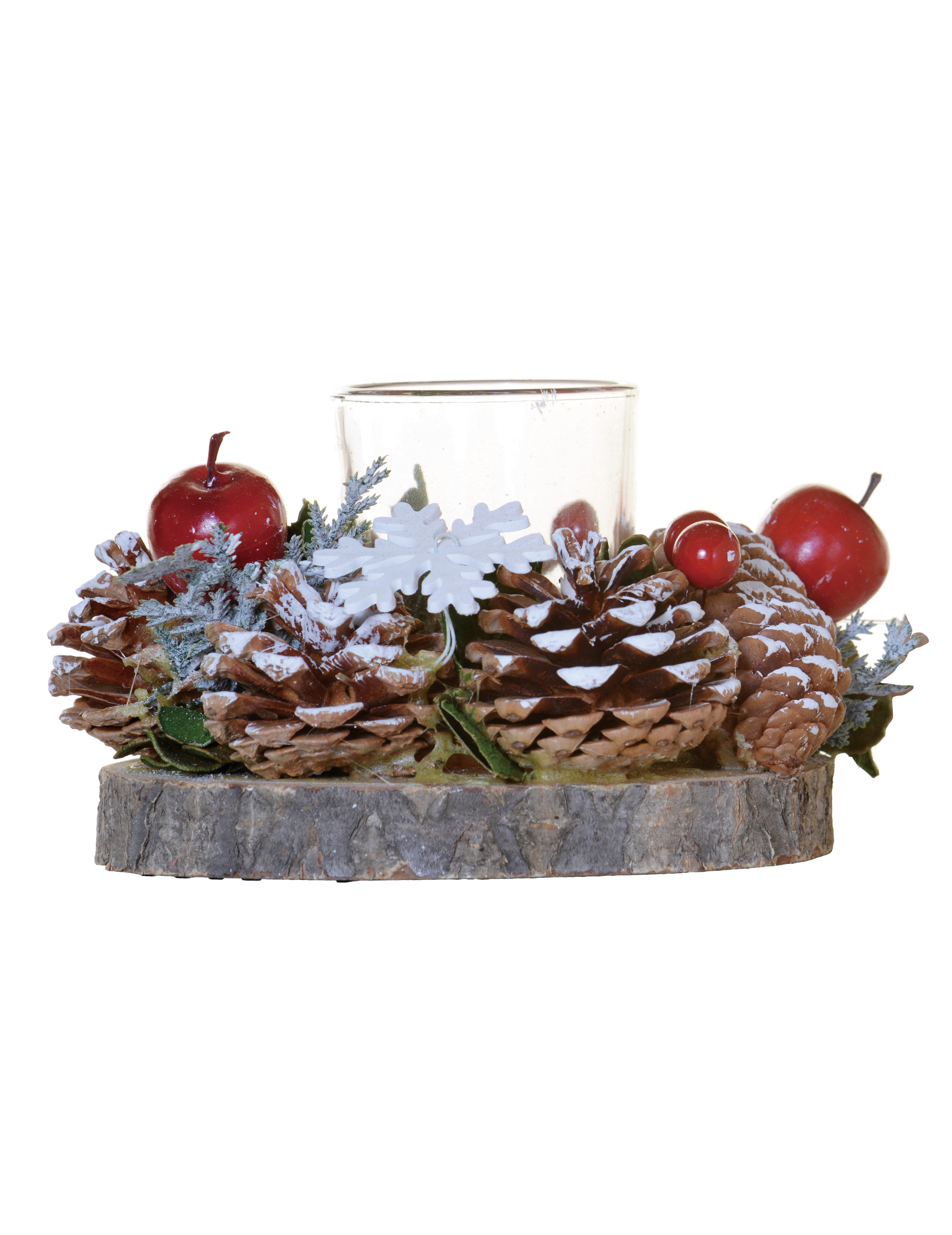 Kerzenhalter Weihnachten Tannenzapfen braun-weiß-rot 15 cm