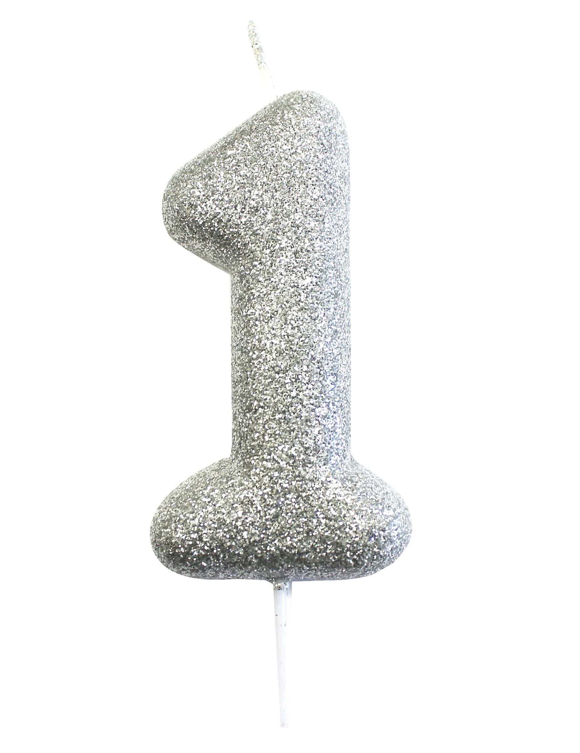 Kerzenstecker Zahl 1 Silber Glitzer 7 cm für Kuchen